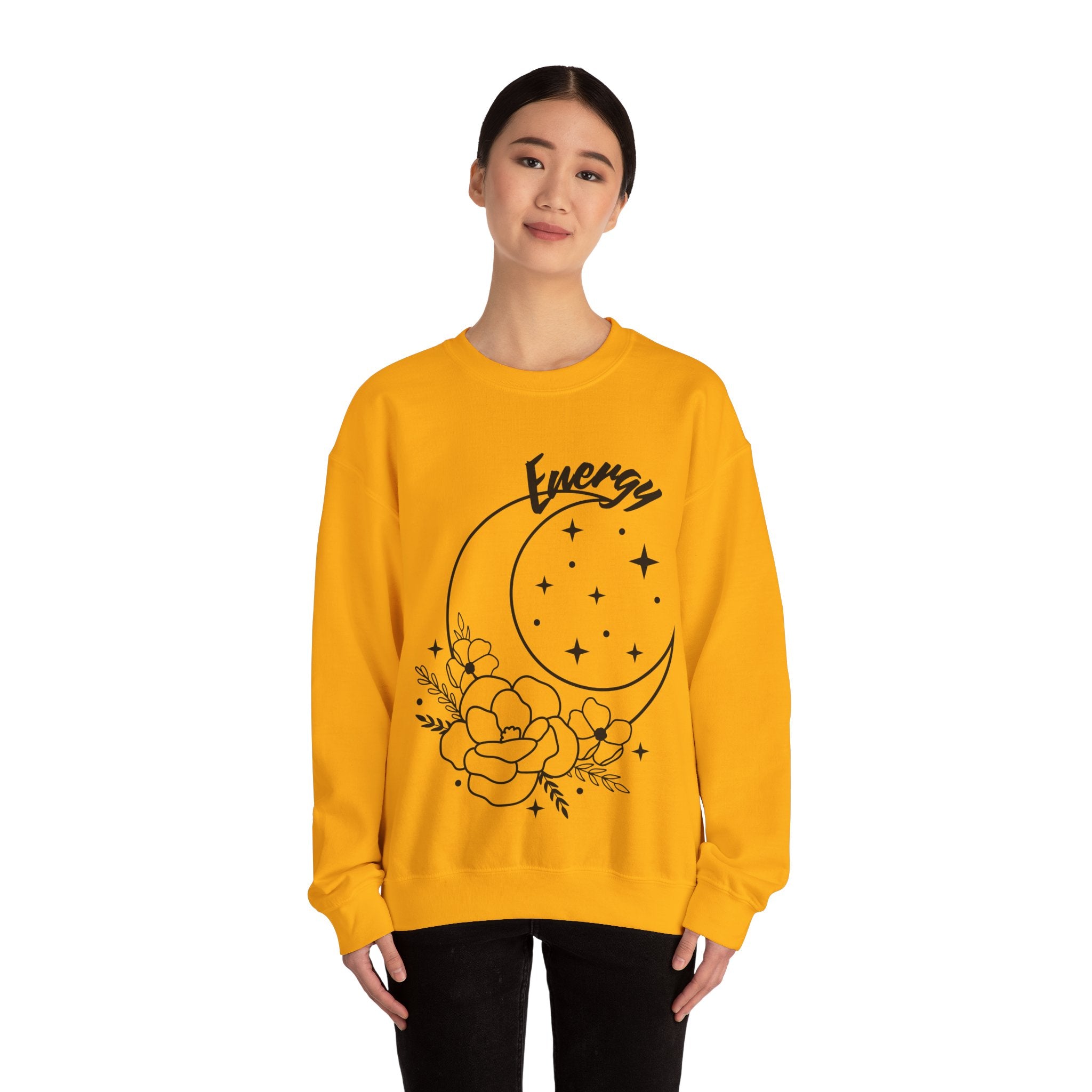 Celestial Energy Sweatshirt, Moon and Flowers Crewneck, Cozy Unisex Top, Astrology Gift, Spiritual Apparel, Birthday Gift, Everyday Wear