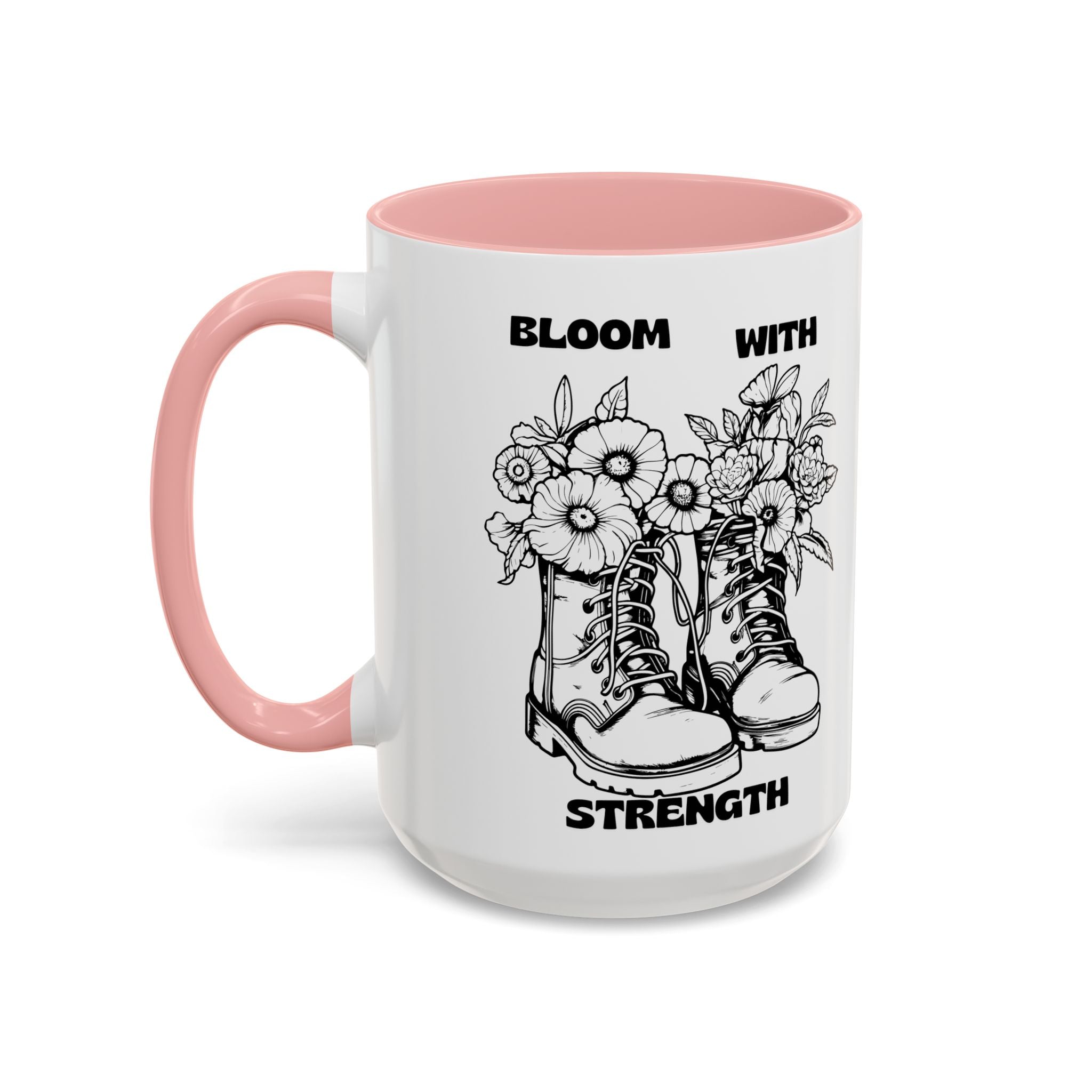 Bloom With Strength Coffee Mug — Floral Boots Inspirational Accent Mug (11/15oz)