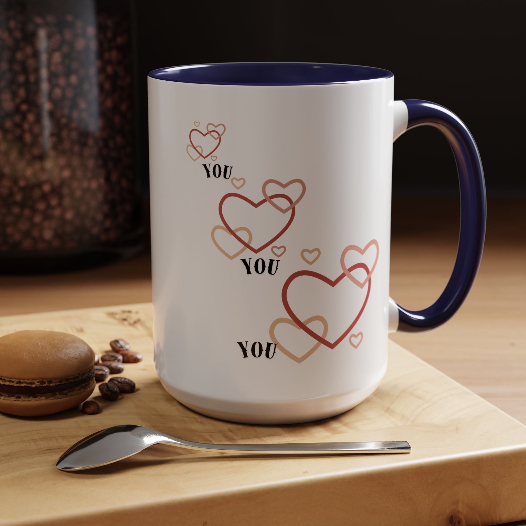 Love You Accent Coffee Mug, Valentine's Day Gift, Heart Mug, Cute Coffee Cup, Romantic Beverage Container