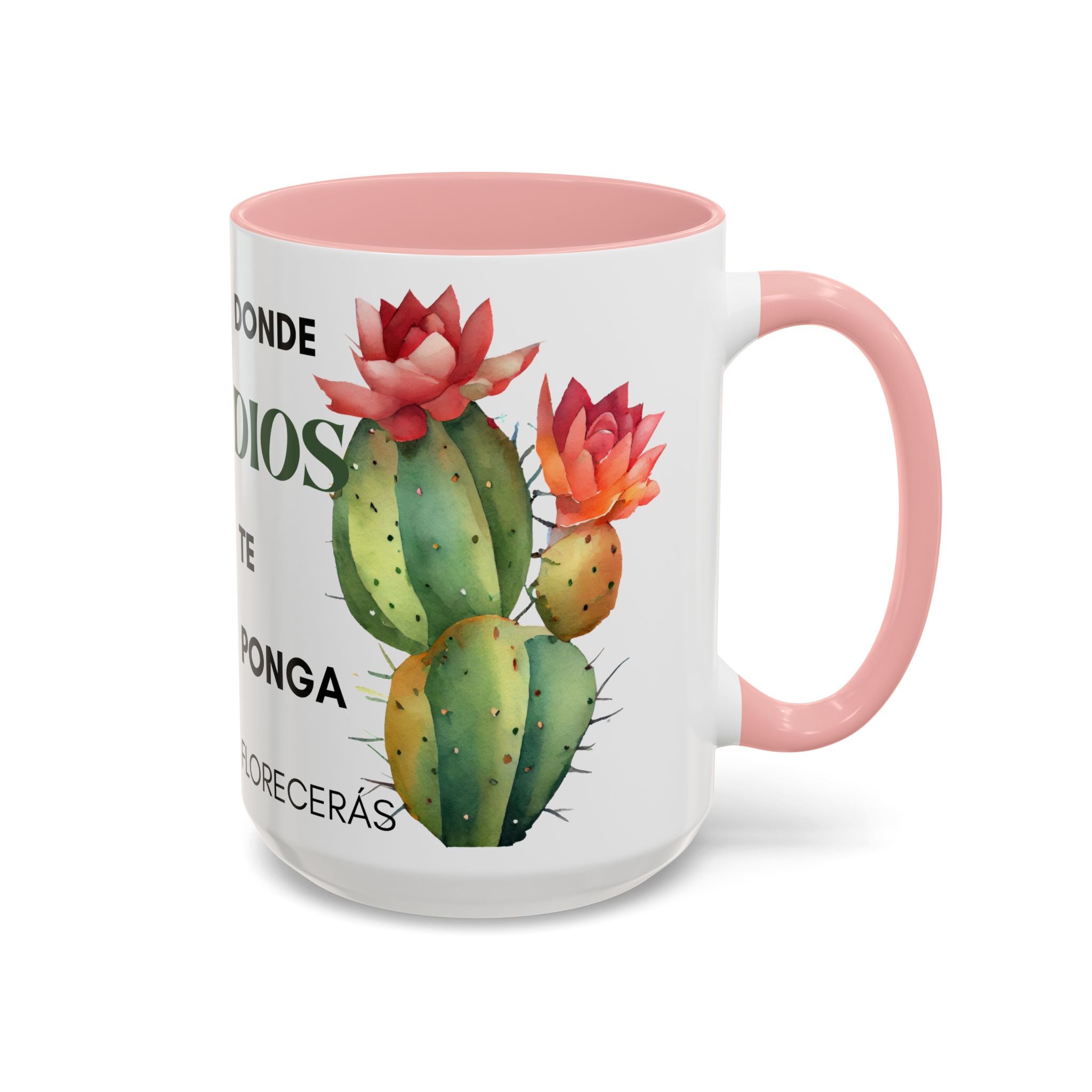 Cactus Floral Accent Coffee Mug – ‘Donde Dios Te Ponga Florecerás’ Spanish Inspirational Mug