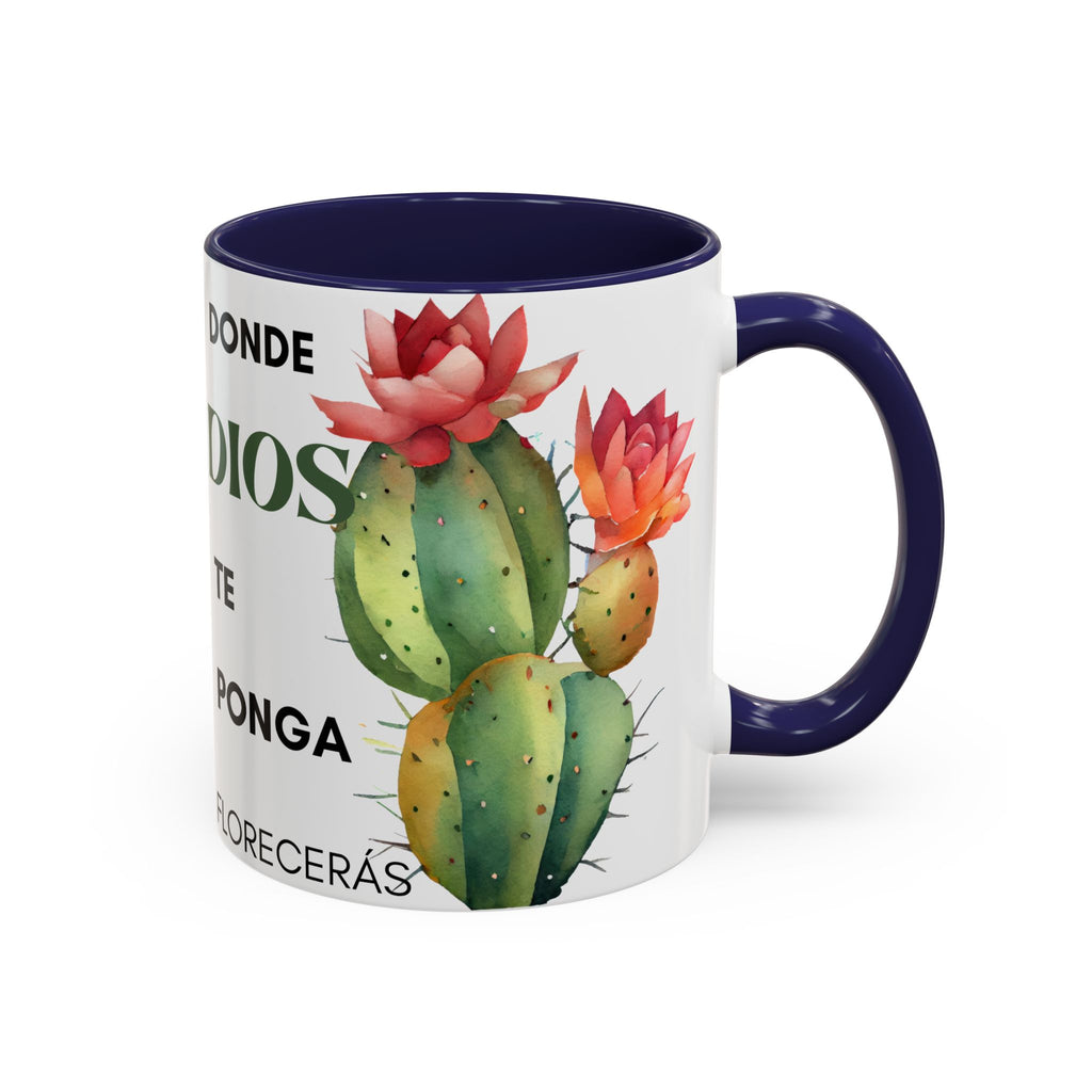Cactus Floral Accent Coffee Mug – ‘Donde Dios Te Ponga Florecerás’ Spanish Inspirational Mug