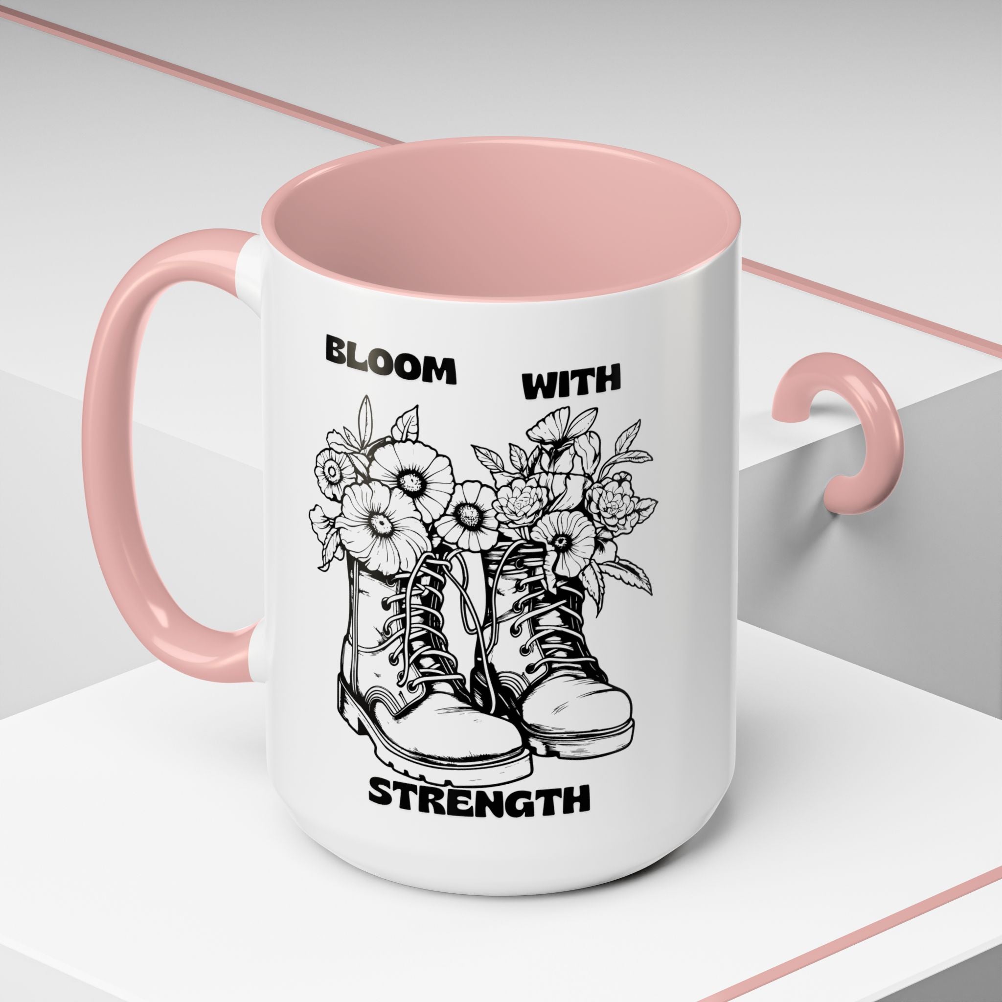 Bloom With Strength Coffee Mug — Floral Boots Inspirational Accent Mug (11/15oz)