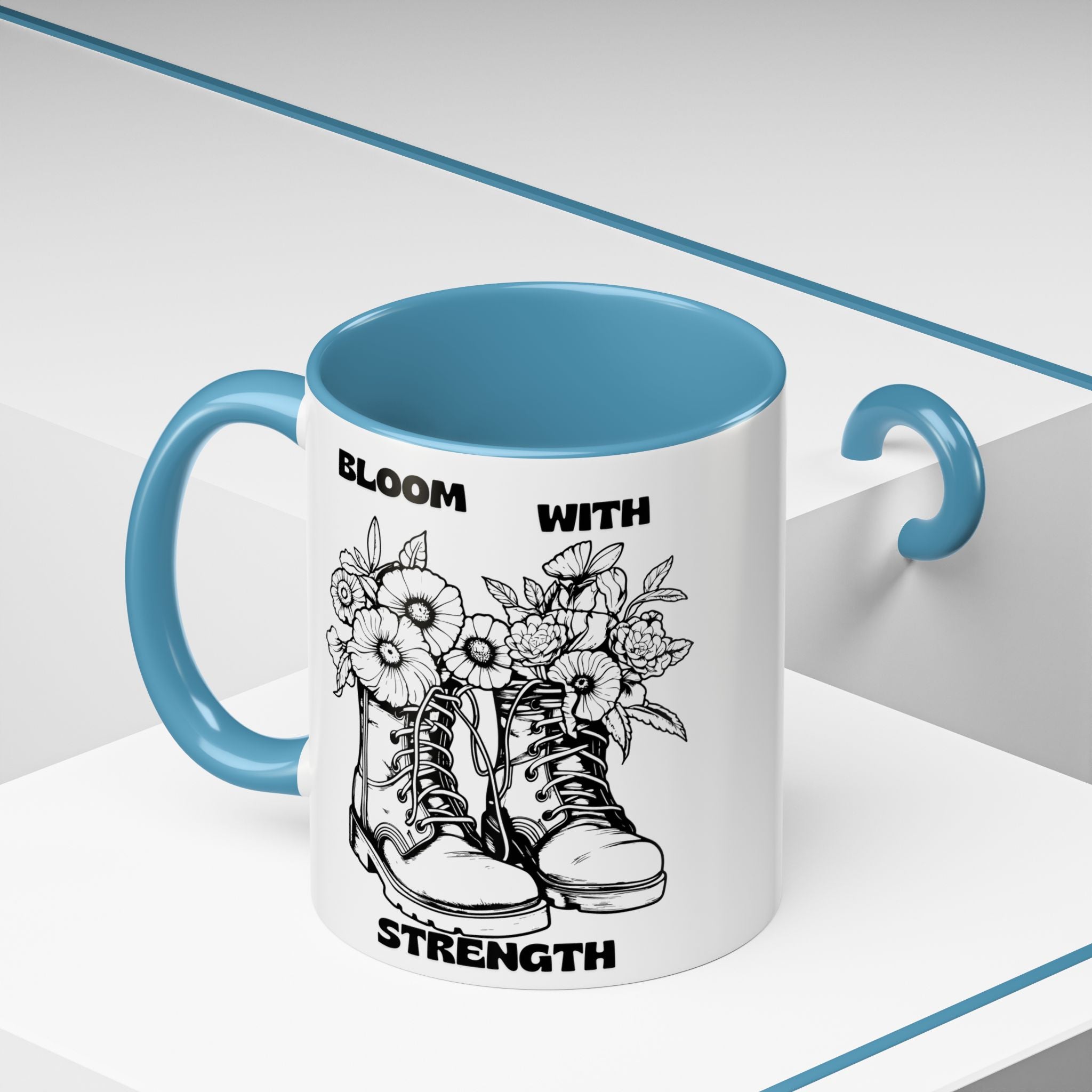 Bloom With Strength Coffee Mug — Floral Boots Inspirational Accent Mug (11/15oz)