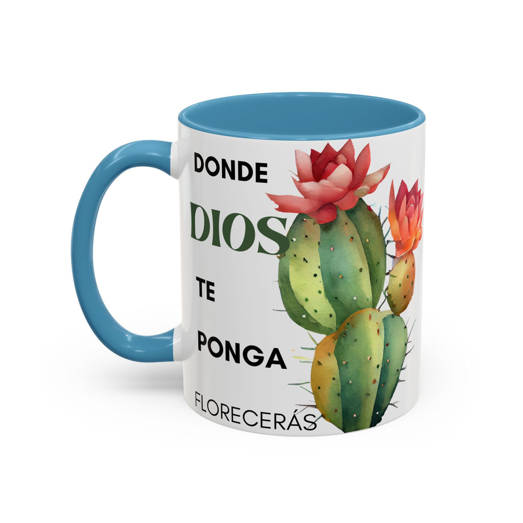 Cactus Floral Accent Coffee Mug – ‘Donde Dios Te Ponga Florecerás’ Spanish Inspirational Mug