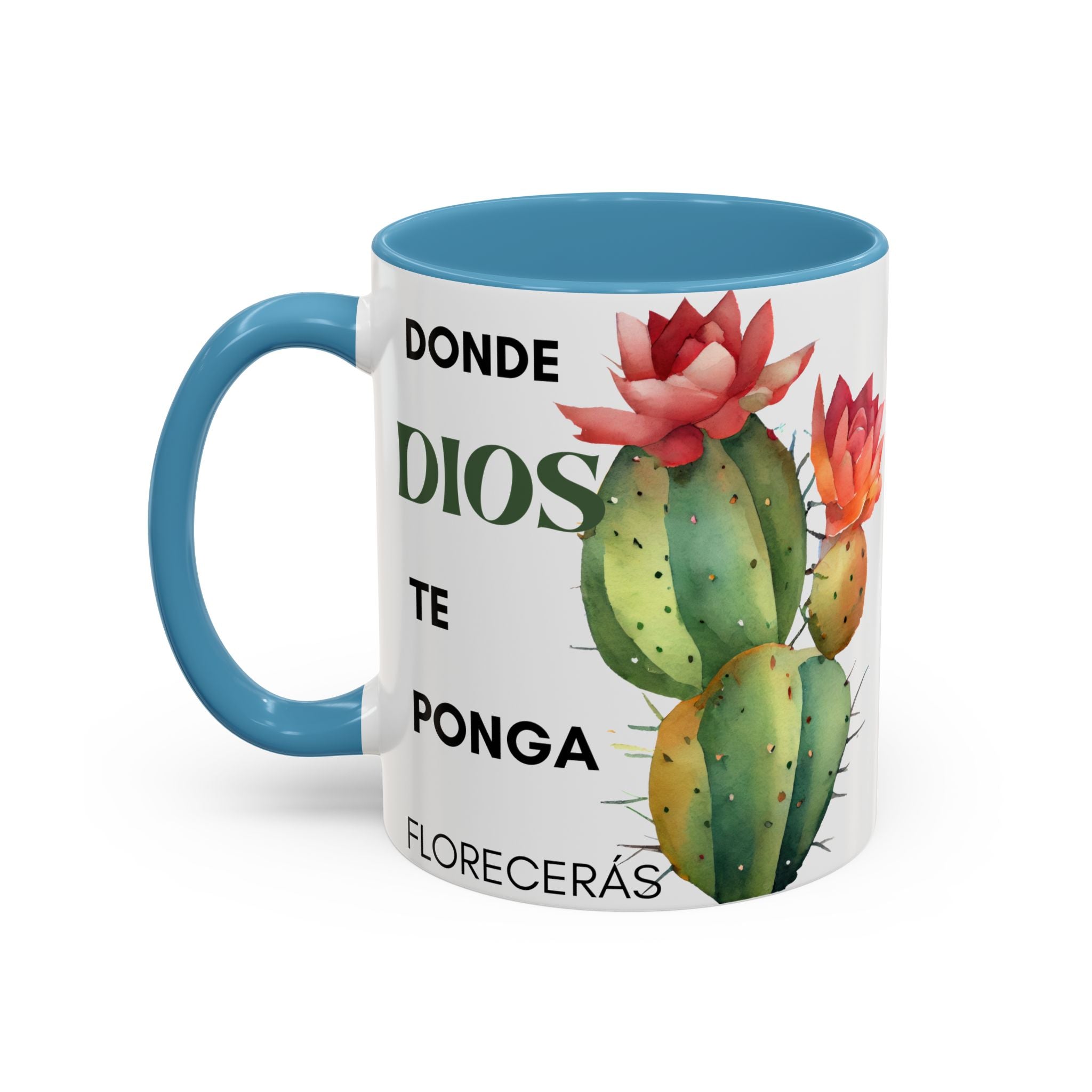 Cactus Floral Accent Coffee Mug – ‘Donde Dios Te Ponga Florecerás’ Spanish Inspirational Mug