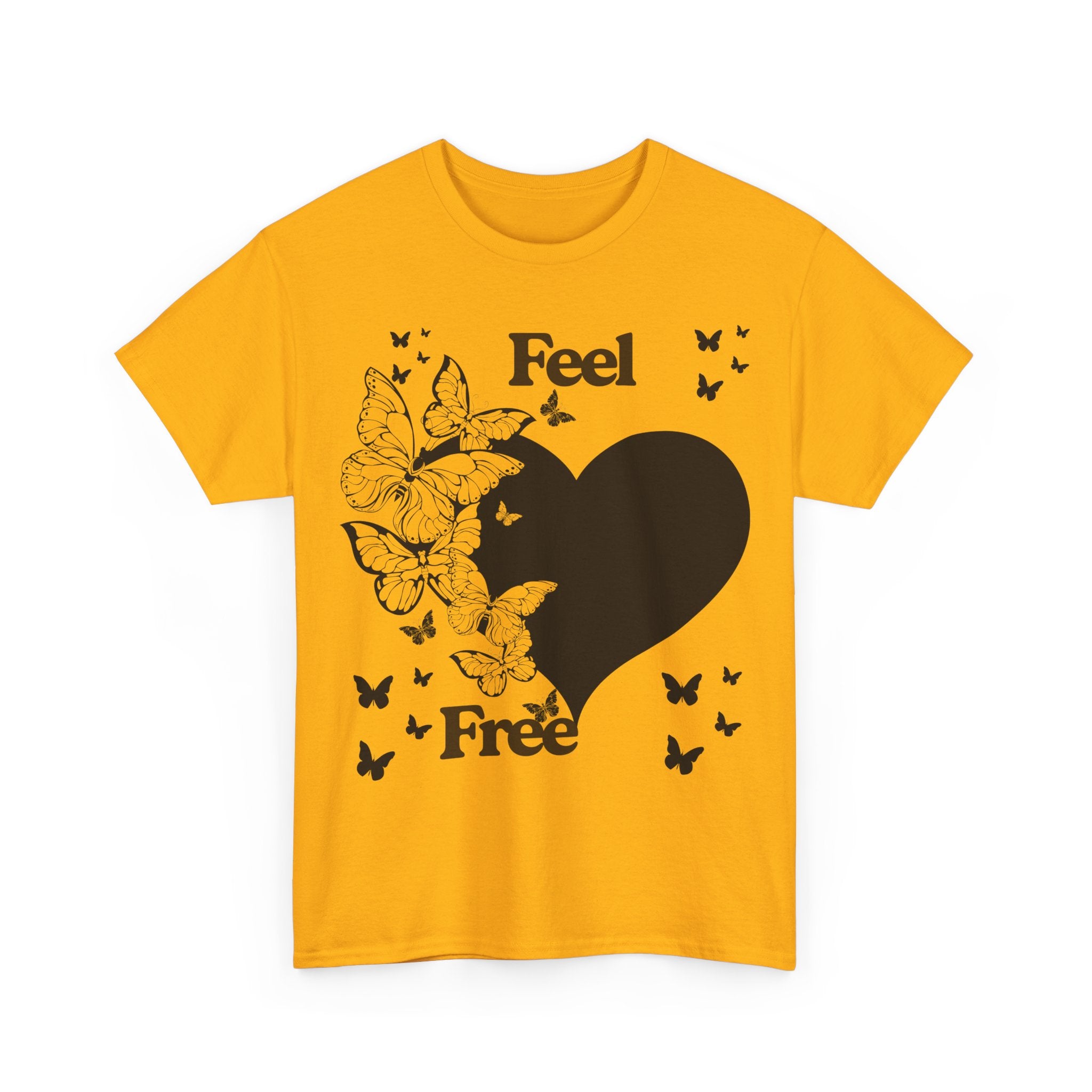Butterfly Heart Unisex Heavy Cotton Tee, Feel Free Shirt, Nature Lover Gift, Casual Wear, Spring Fashion, Butterfly Design Tee
