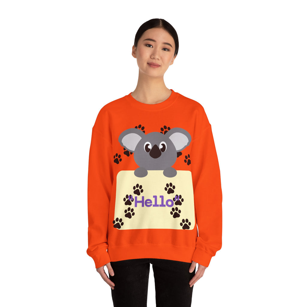 Cute Koala Hello Sweatshirt, Unisex Cozy Crewneck, Pet Lover Gift, Animal Lover Apparel, Fun Casual Wear, Cute Graphic Sweater
