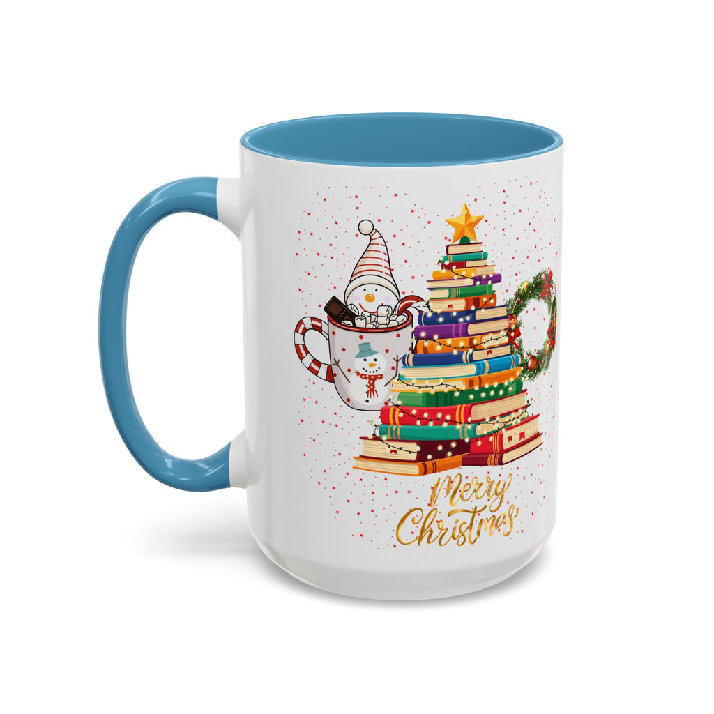 Christmas Book Tree Coffee Mug — Merry Christmas Accent Mug (11/15oz)