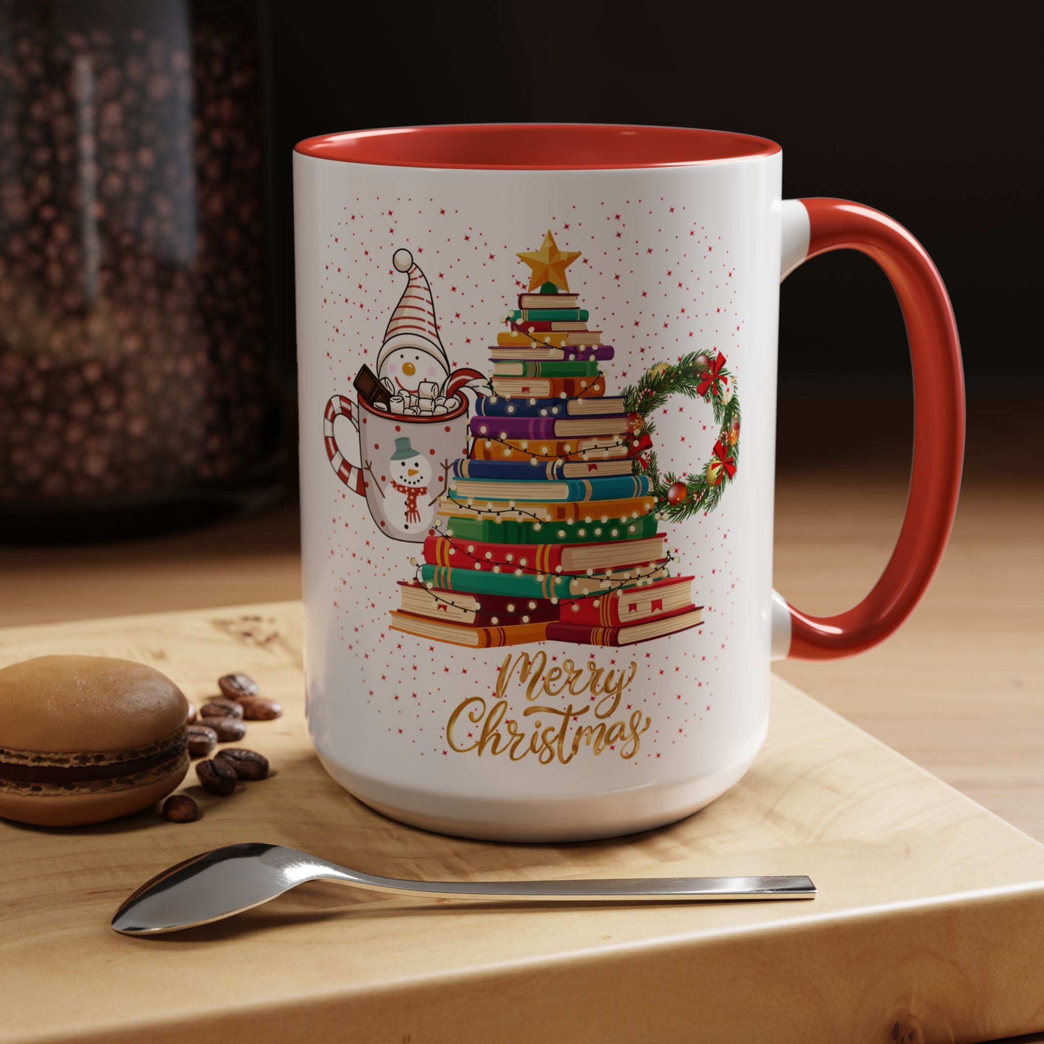 Christmas Book Tree Coffee Mug — Merry Christmas Accent Mug (11/15oz)