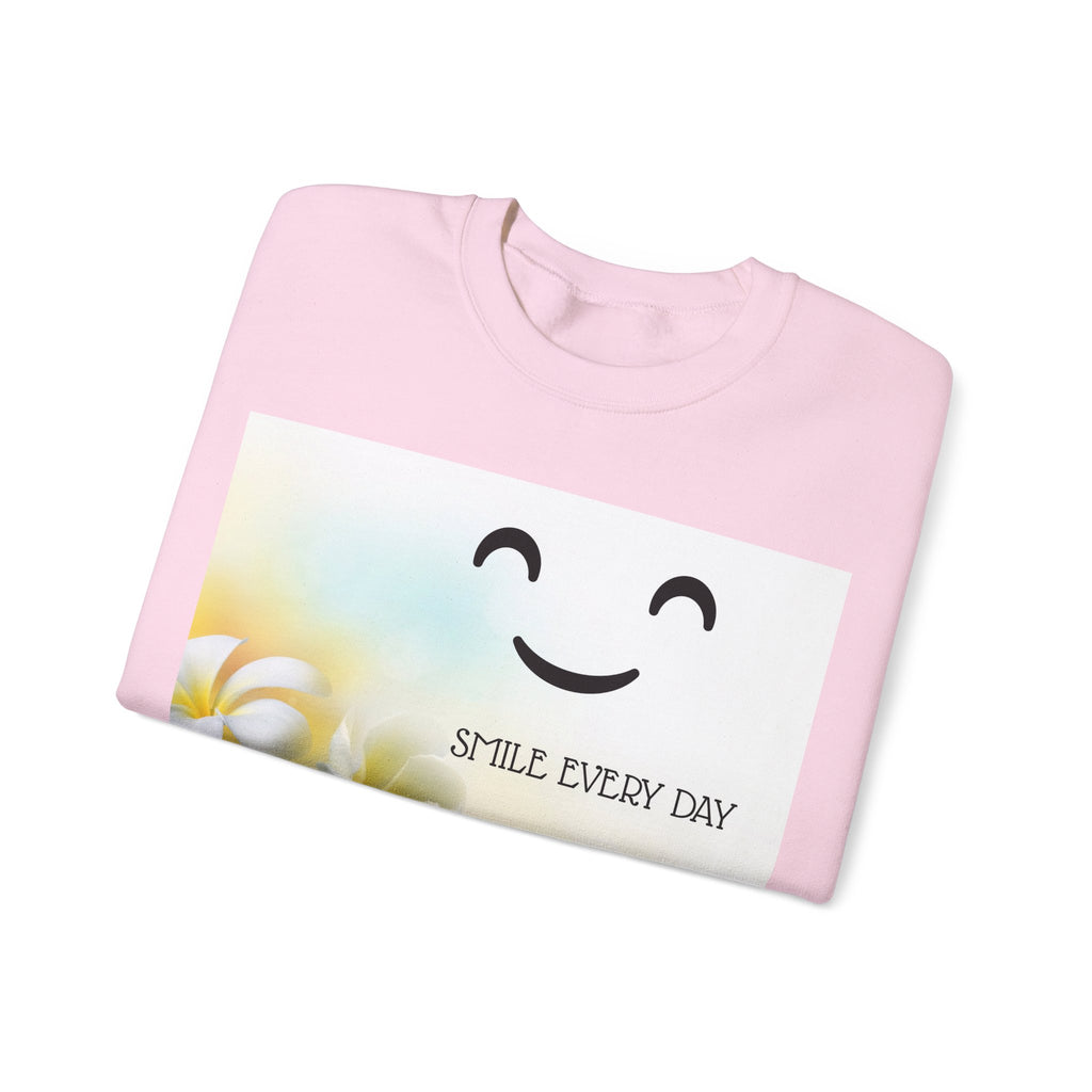 Smile Every Day Crewneck Sweatshirt — Floral Plumeria Happy Face Graphic