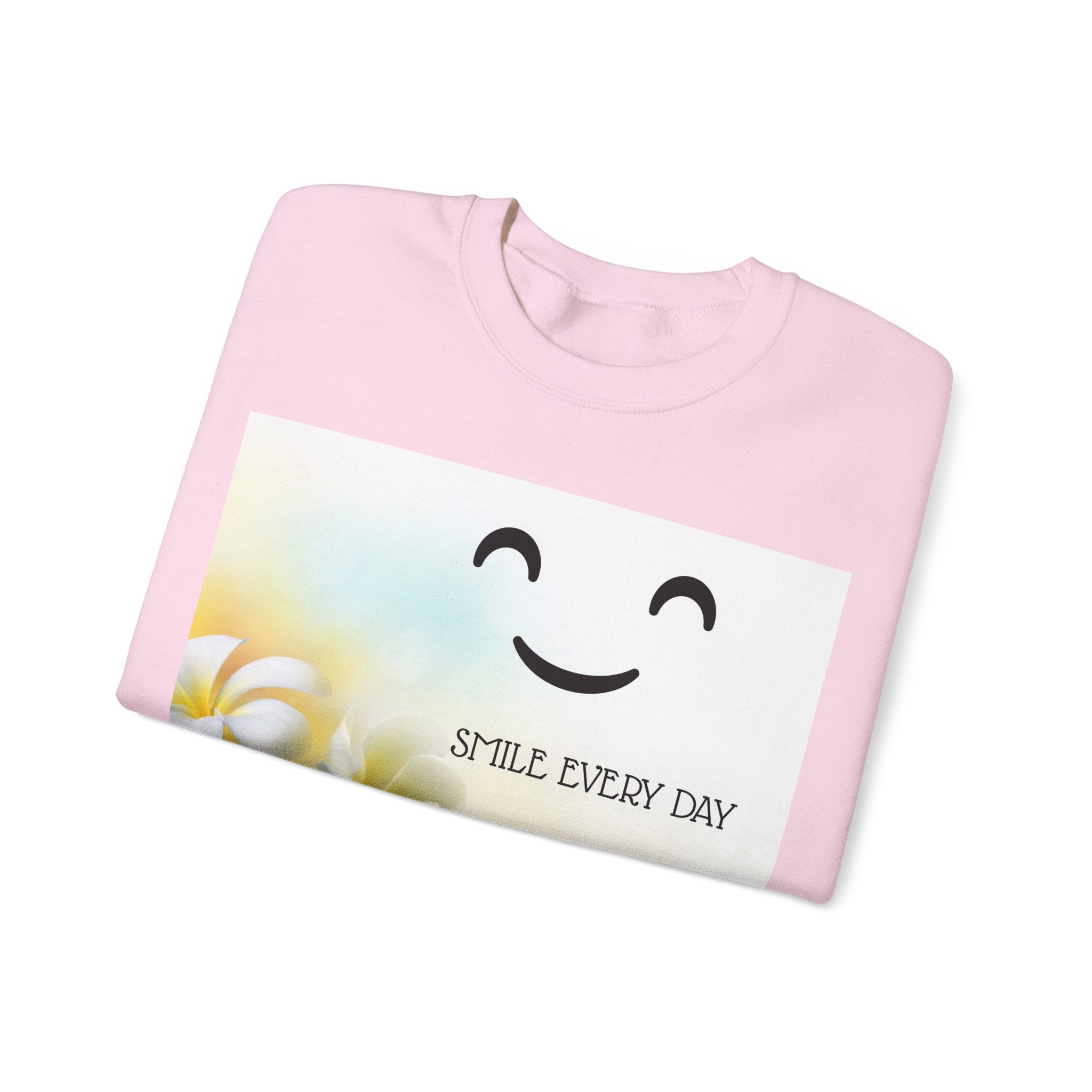 Smile Every Day Crewneck Sweatshirt — Floral Plumeria Happy Face Graphic