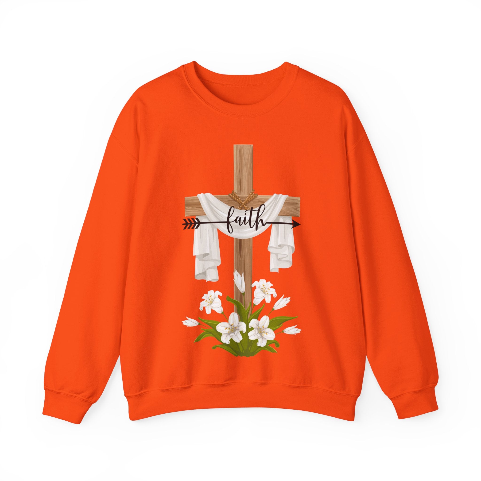 Faith Cross Crewneck Sweatshirt — Easter Lily Christian Pullover