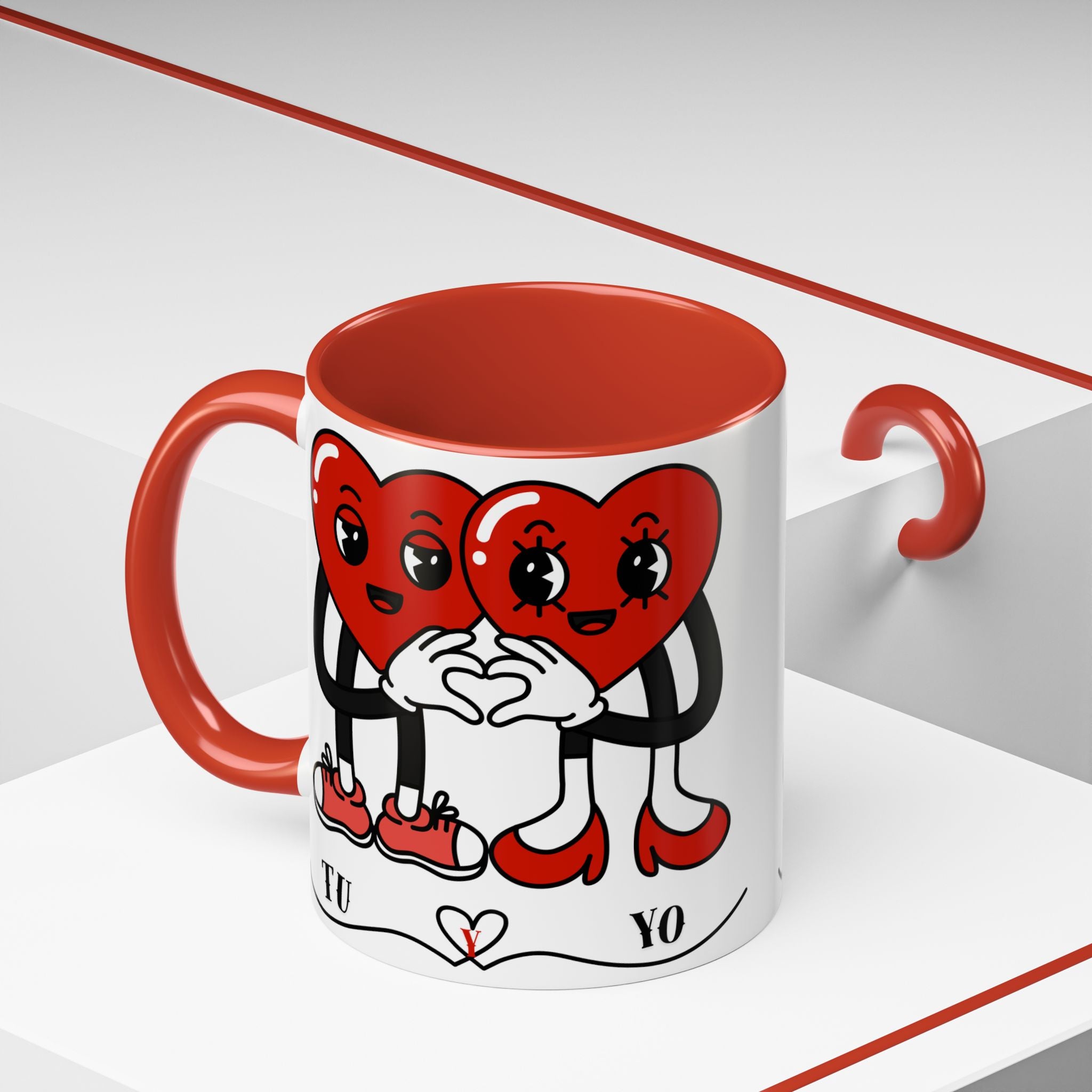 Valentine Heart Couple Coffee Mug – "Tu y Yo" Cute Romantic Accent Mug