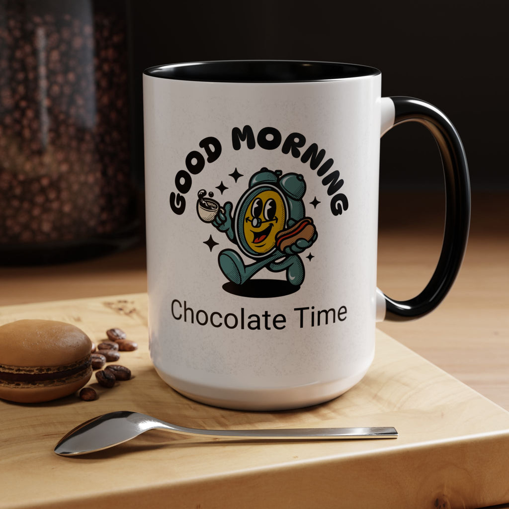 Cheerful Accent Coffee Mug, Good Morning Mug, Hot Beverage Cup, Chocolate Time Gift, Fun Kitchen Decor