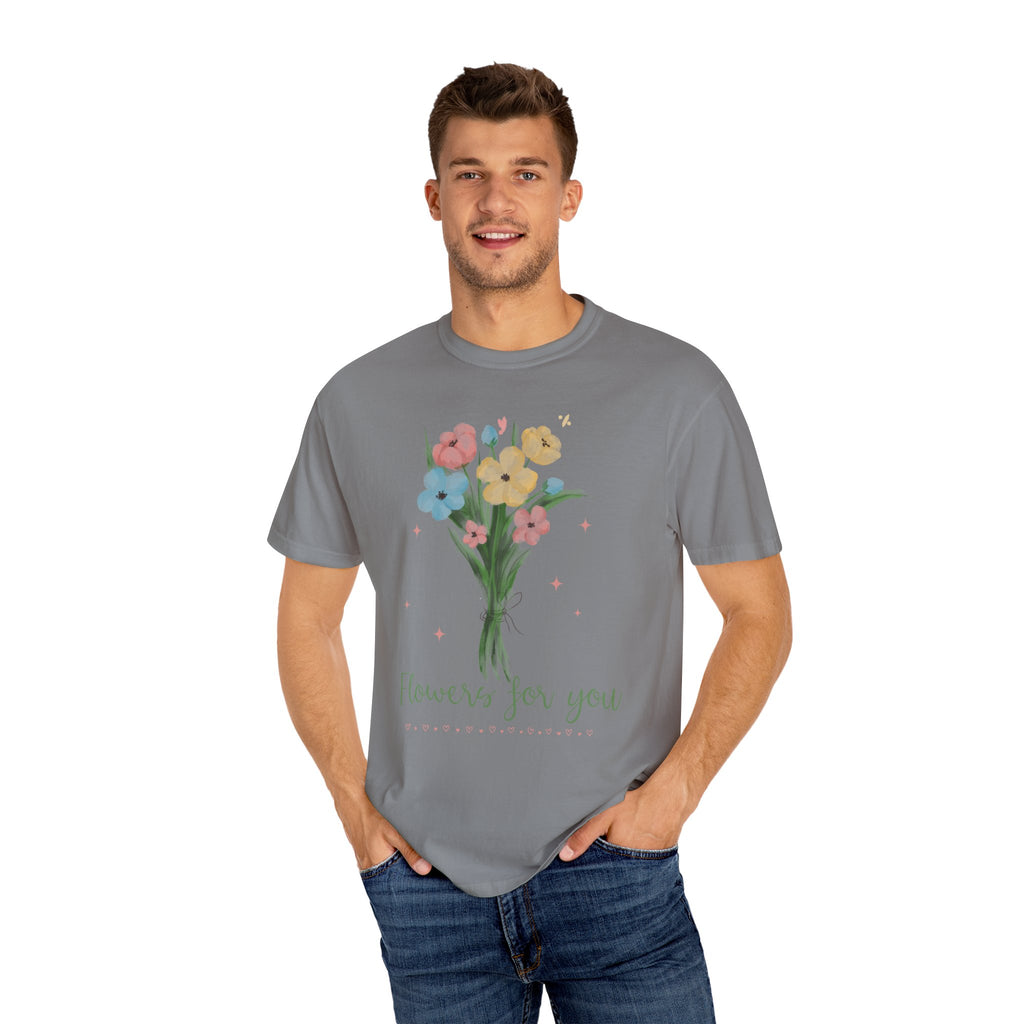 Flower Bouquet Unisex Garment-Dyed T-shirt, Spring Gift, Casual Wear, Floral Tee, Mother's Day Top, Gardening Shirt