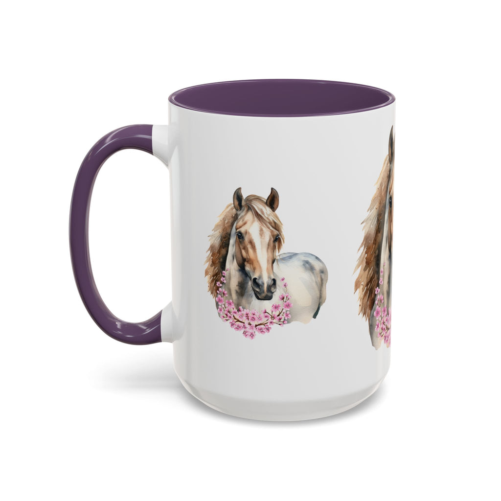Horse Portrait Accent Coffee Mug — Floral Necklace Rustic Equestrian Gift (11/15oz)
