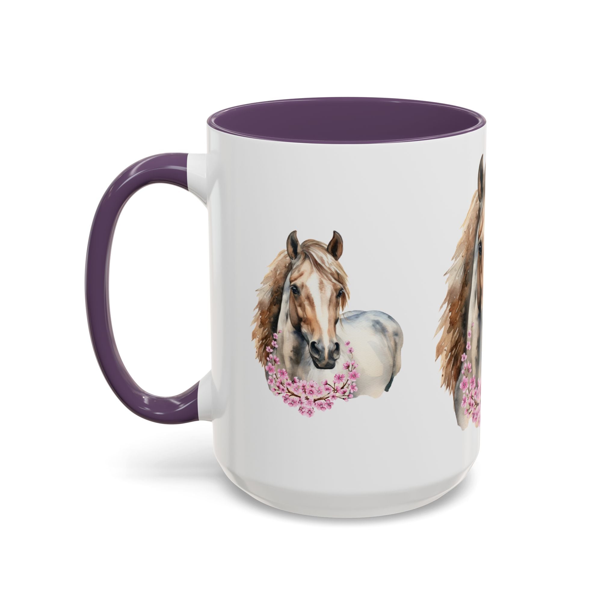 Horse Portrait Accent Coffee Mug — Floral Necklace Rustic Equestrian Gift (11/15oz)