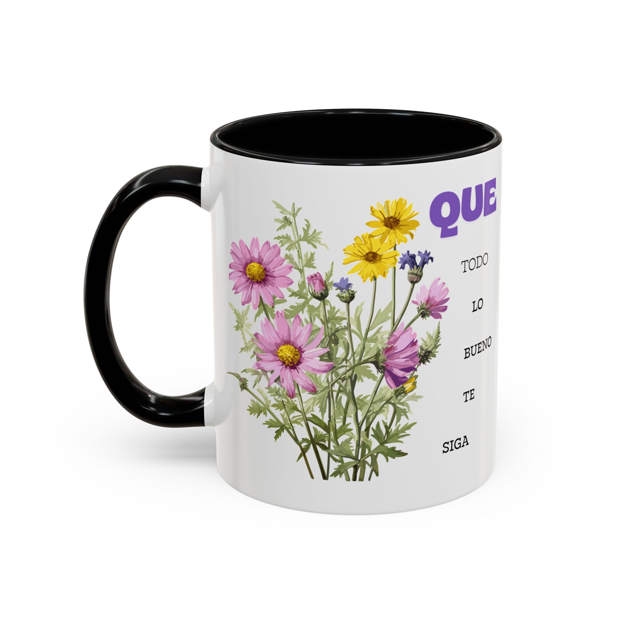 Inspirational Spanish Floral Coffee Mug — "Que todo lo bueno te siga" Accent Mug (11/15oz)