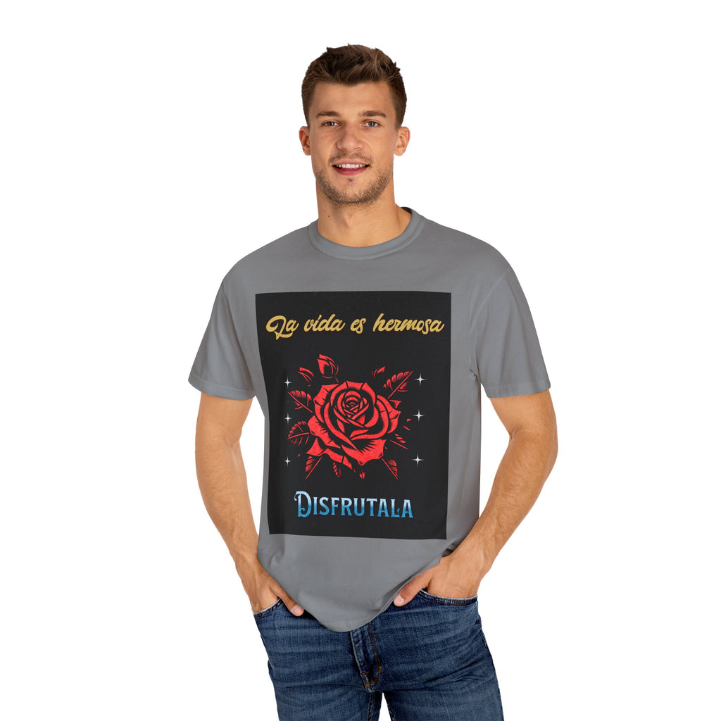 Vibrant Graphic Tee - 'La Vida es Hermosa' Rose Design, Unisex Cotton T-shirt, Gift for Friends, Positive Vibes, Casual Wear, Summer Style