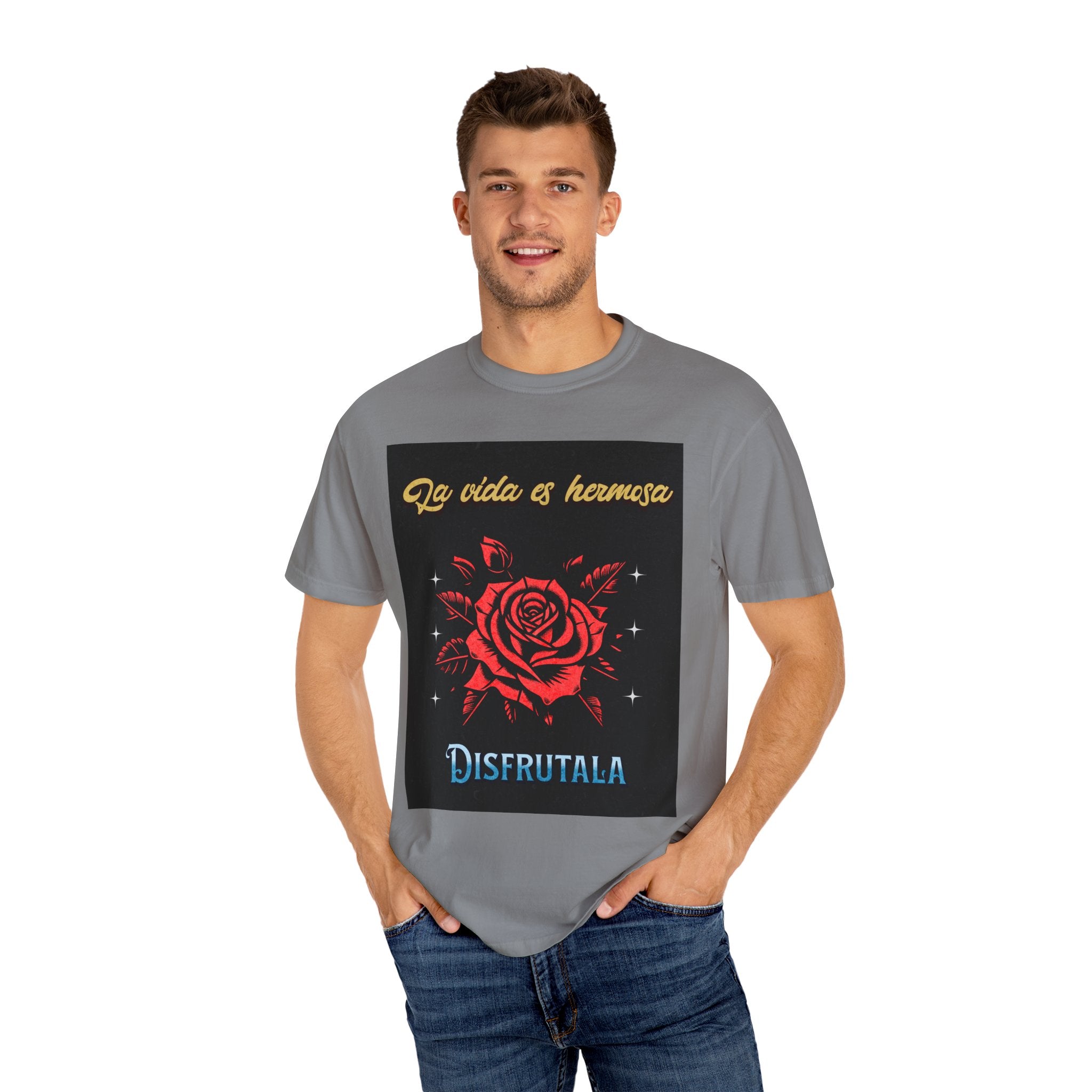 Vibrant Graphic Tee - 'La Vida es Hermosa' Rose Design, Unisex Cotton T-shirt, Gift for Friends, Positive Vibes, Casual Wear, Summer Style