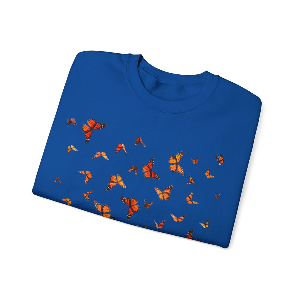 Butterfly Flock Crewneck Sweatshirt — Orange Monarchs Graphic