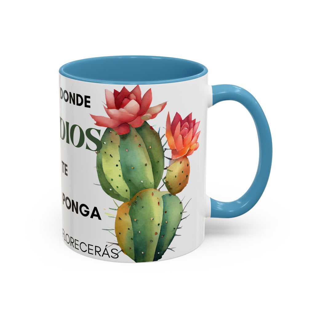 Cactus Floral Accent Coffee Mug – ‘Donde Dios Te Ponga Florecerás’ Spanish Inspirational Mug