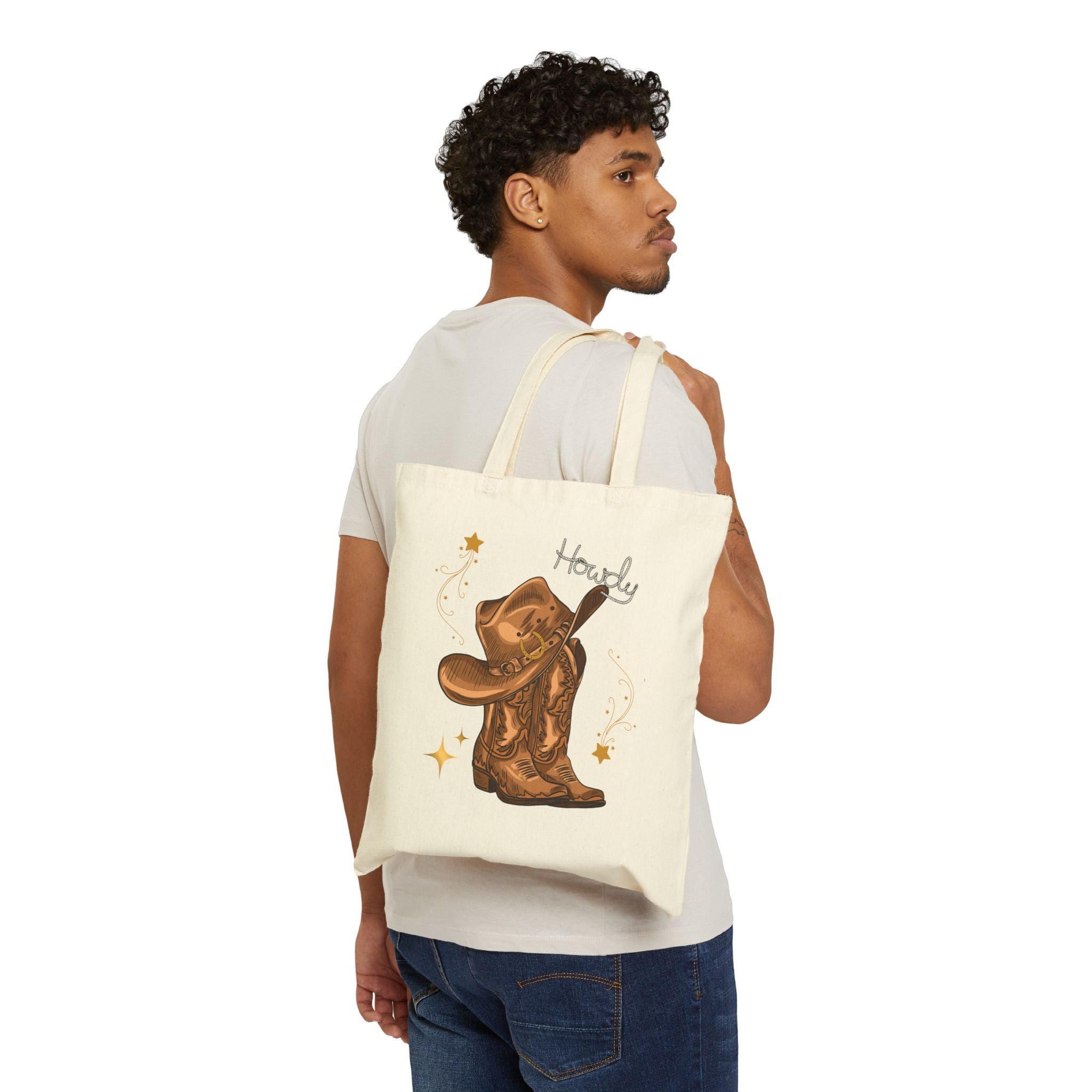 Howdy Cowboy Tote Bag, Western Tote, Rustic Canvas Bag, Cowboy Boots Art, Country Style Tote, Gift for Cowgirl