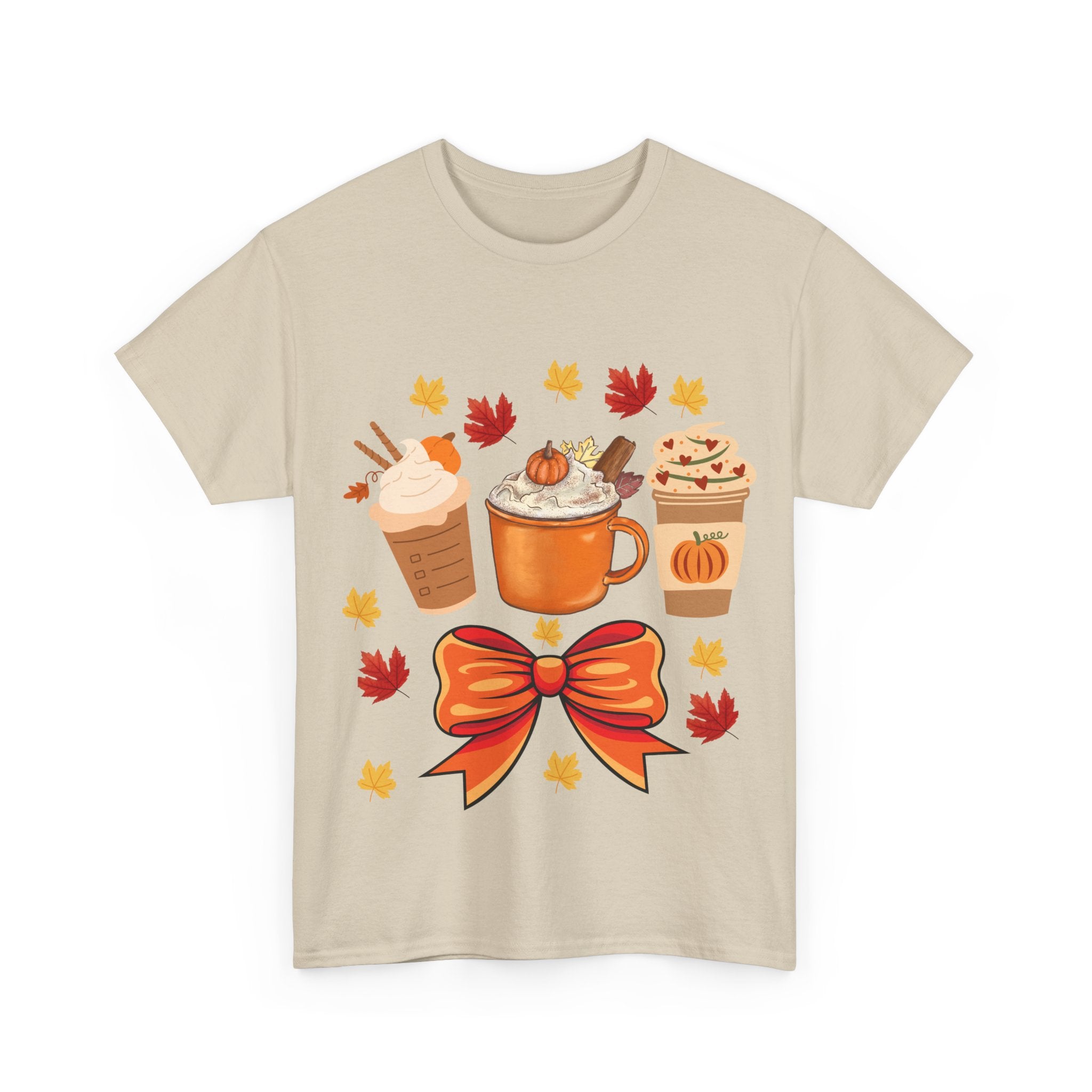 Fall-Themed Unisex Heavy Cotton Tee, Autumn Shirt, Pumpkin Spice Tee, Cozy Fall Apparel, Coffee Lover T-shirt