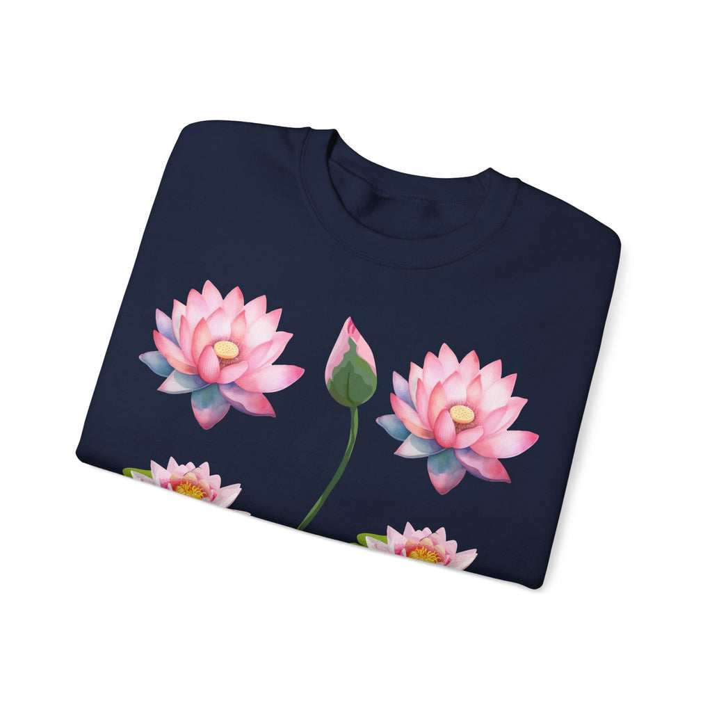 Lotus Flower Crewneck Sweatshirt — Pink Water Lily Botanical Sweatshirt