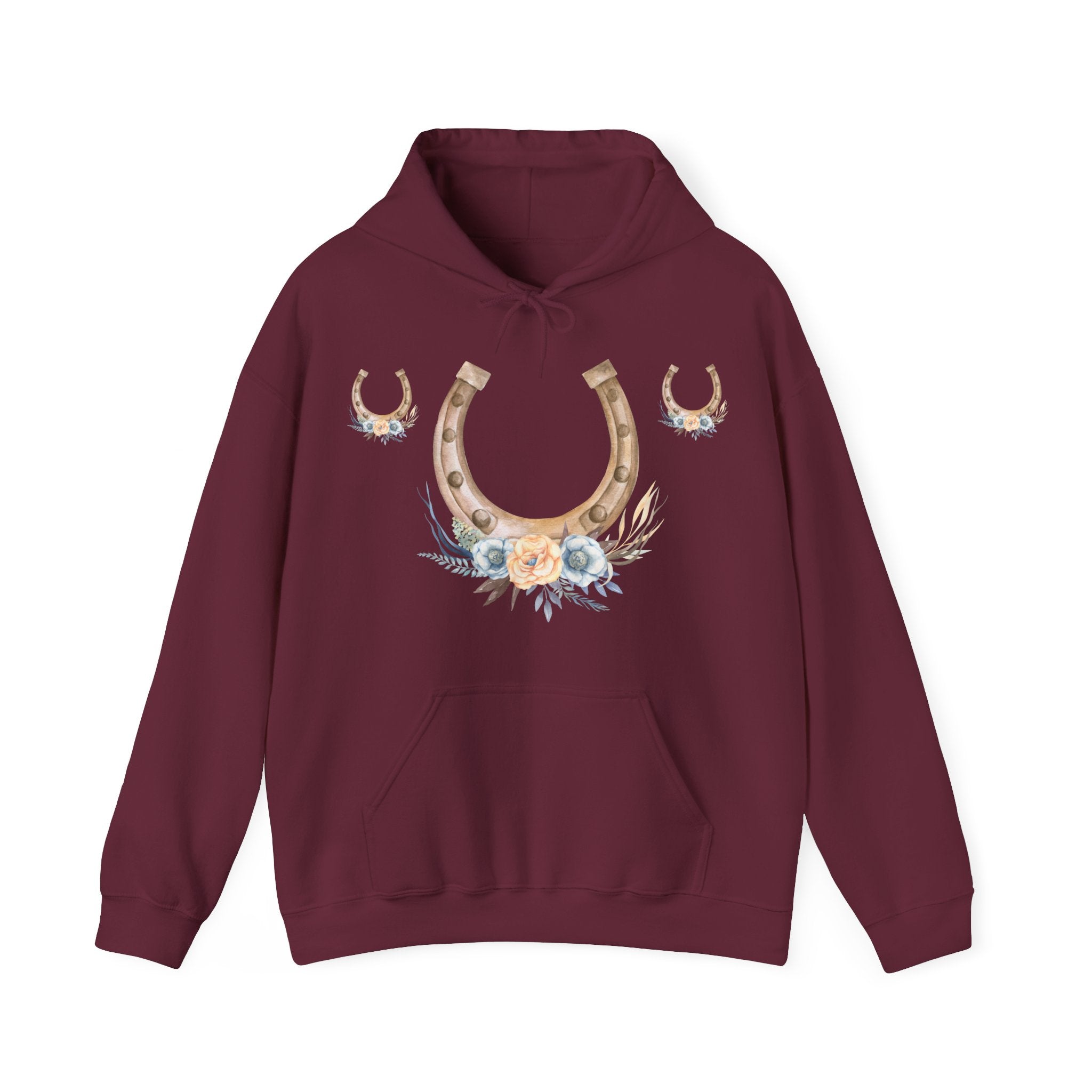 Equestrian Floral Horseshoe Hoodie, Cozy Unisex Sweatshirt, Gifts for Horse Lovers, Country Style Apparel, Birthday Gift, Festival Wear