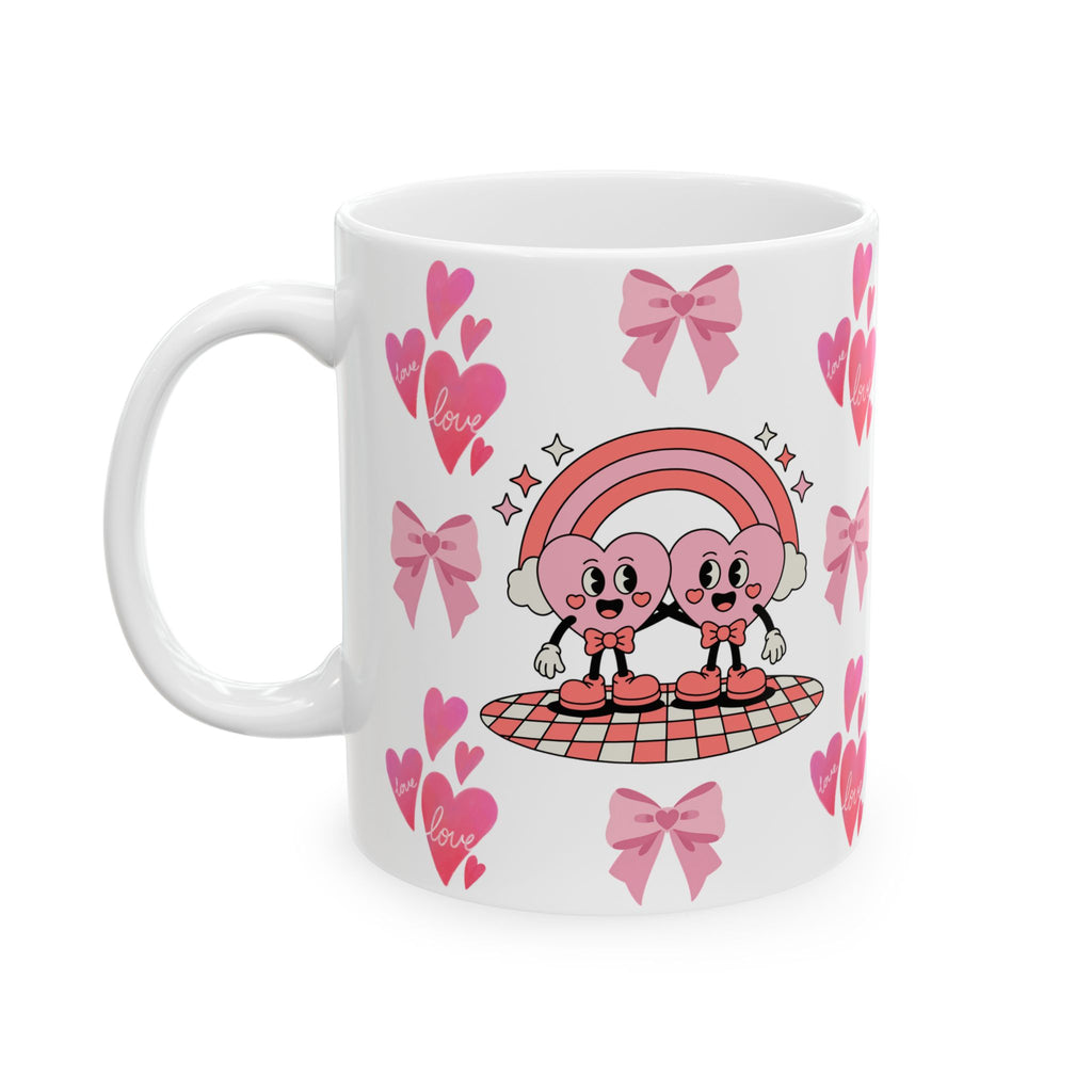 Valentine’s Pink Heart & Bow Ceramic Mug — Cute Love Pattern (11oz & 15oz)