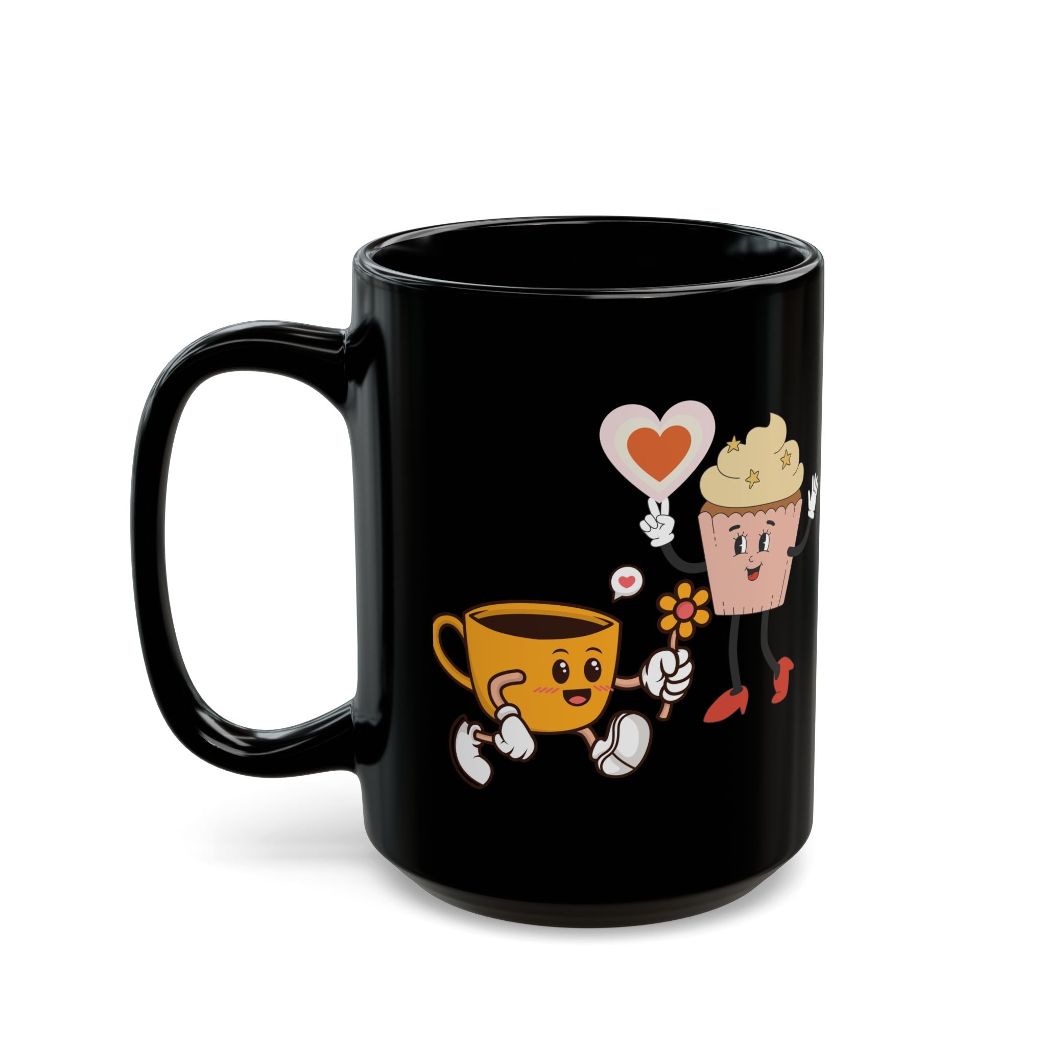 Cute Cup & Cupcake Love Mug — Whimsical Retro Coffee Gift (Black, 11oz/15oz)