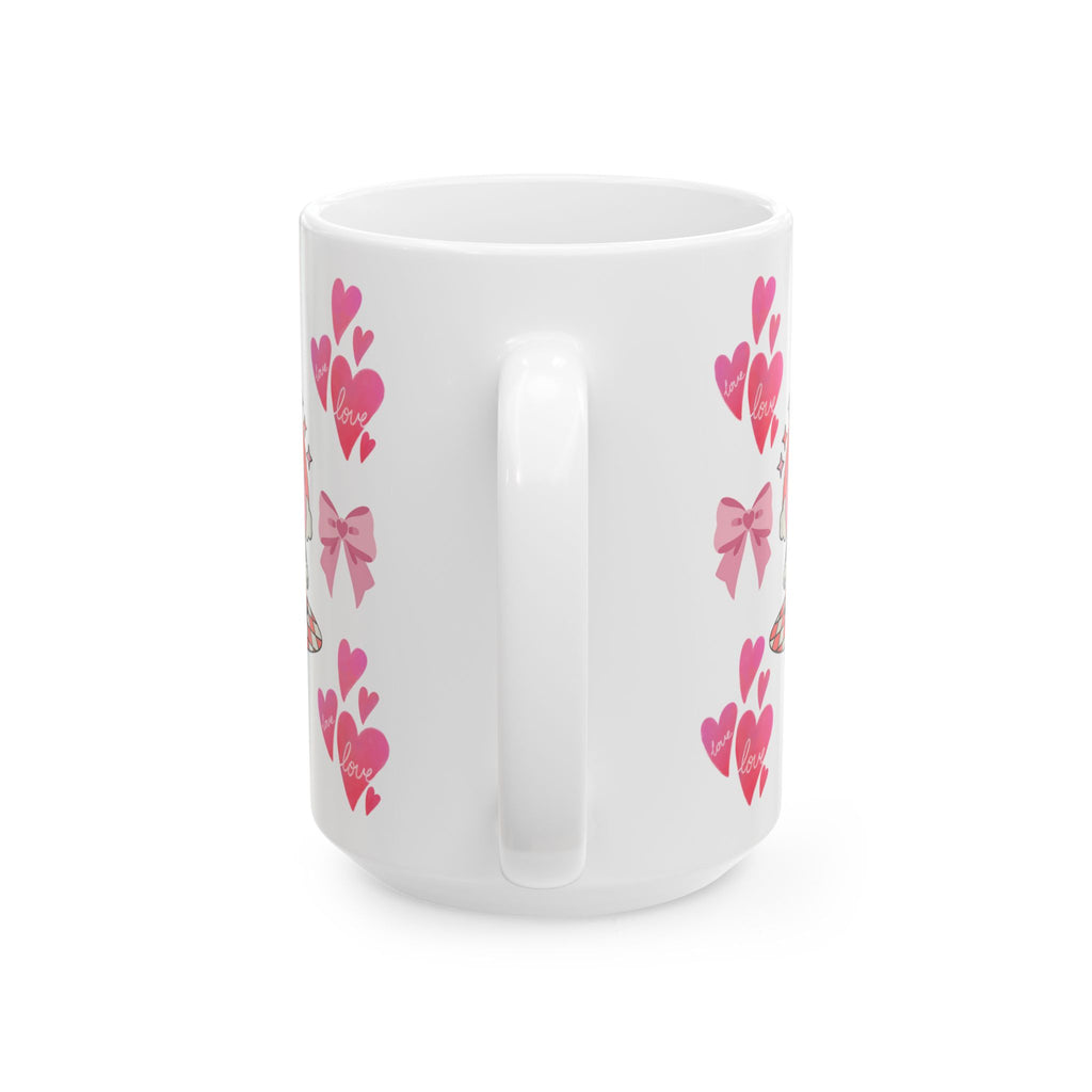 Valentine’s Pink Heart & Bow Ceramic Mug — Cute Love Pattern (11oz & 15oz)