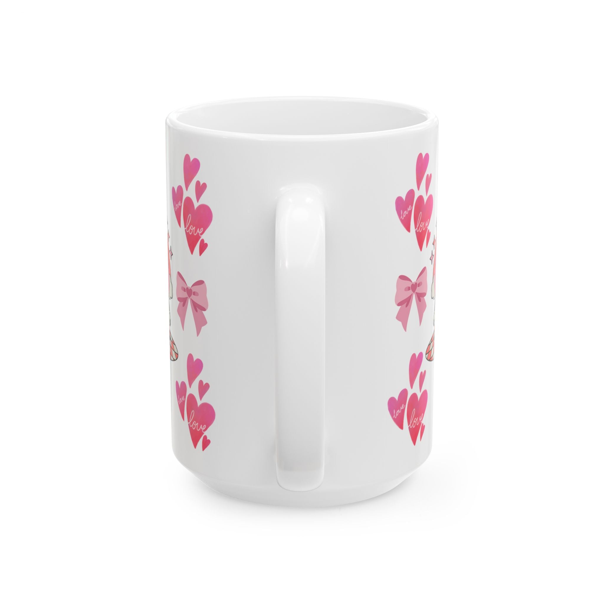 Valentine’s Pink Heart & Bow Ceramic Mug — Cute Love Pattern (11oz & 15oz)