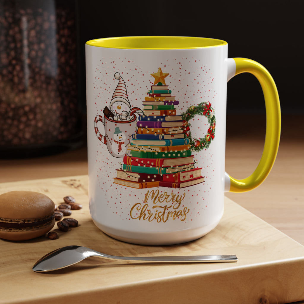 Christmas Book Tree Coffee Mug — Merry Christmas Accent Mug (11/15oz)