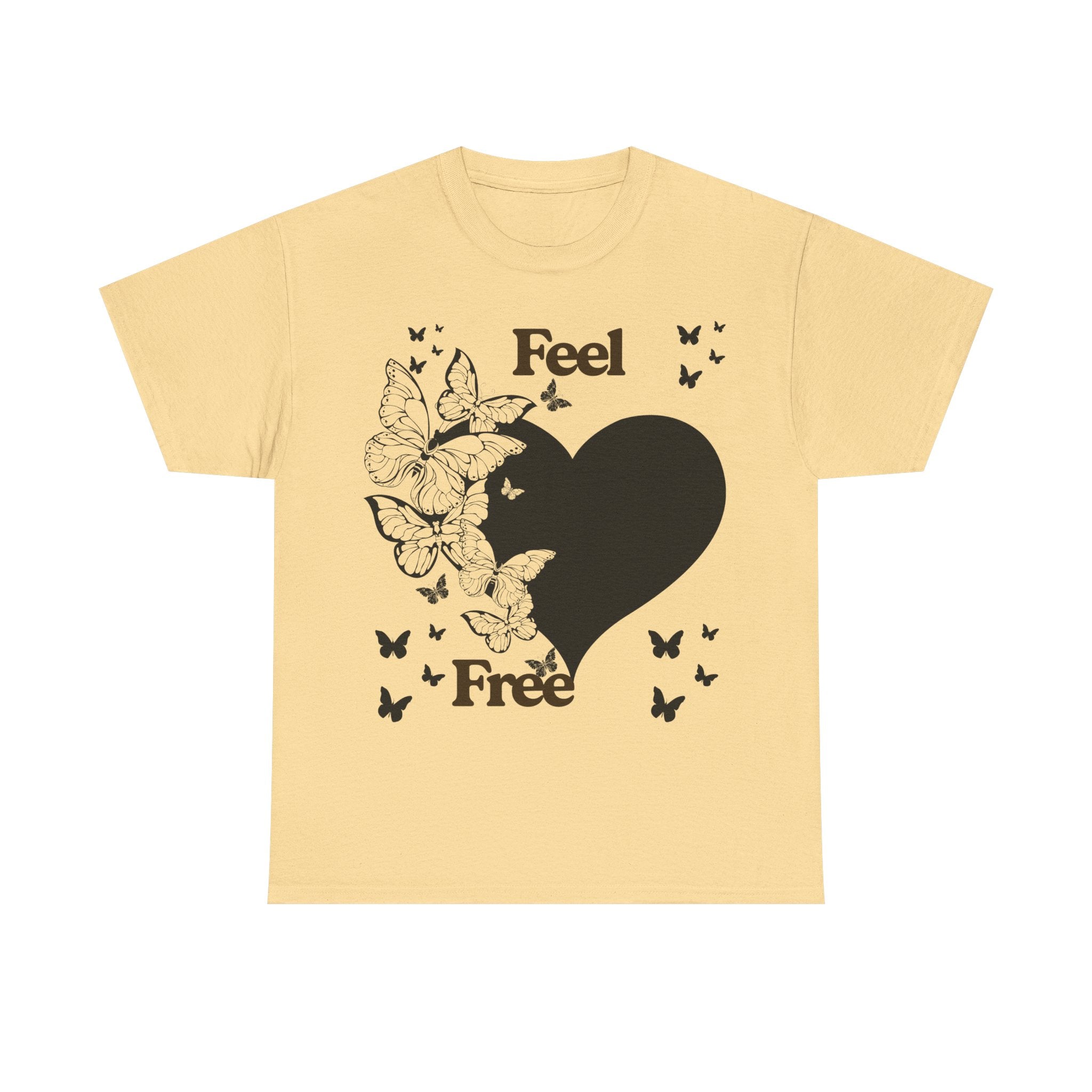Butterfly Heart Unisex Heavy Cotton Tee, Feel Free Shirt, Nature Lover Gift, Casual Wear, Spring Fashion, Butterfly Design Tee