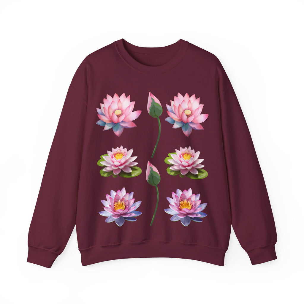 Lotus Flower Crewneck Sweatshirt — Pink Water Lily Botanical Sweatshirt