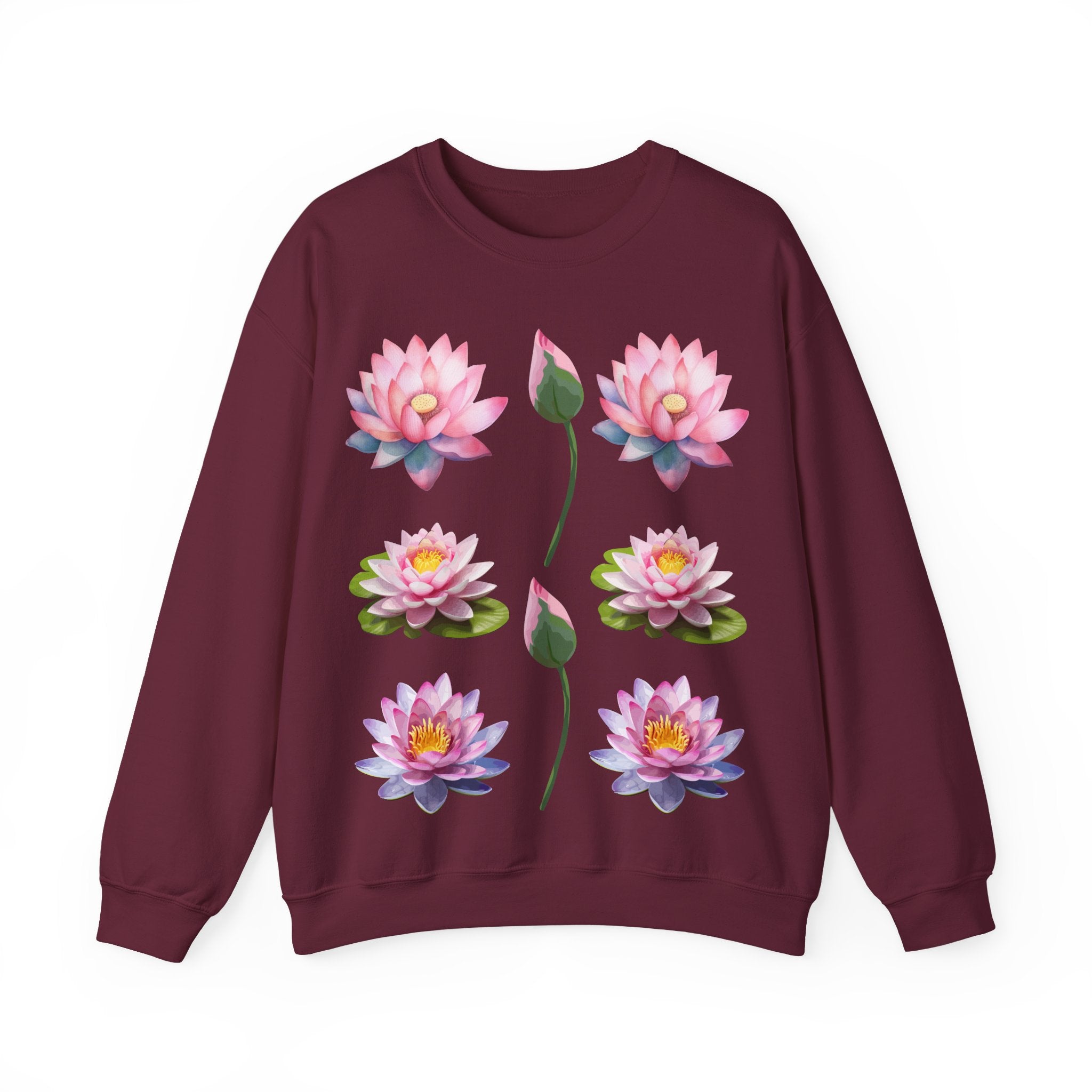 Lotus Flower Crewneck Sweatshirt — Pink Water Lily Botanical Sweatshirt