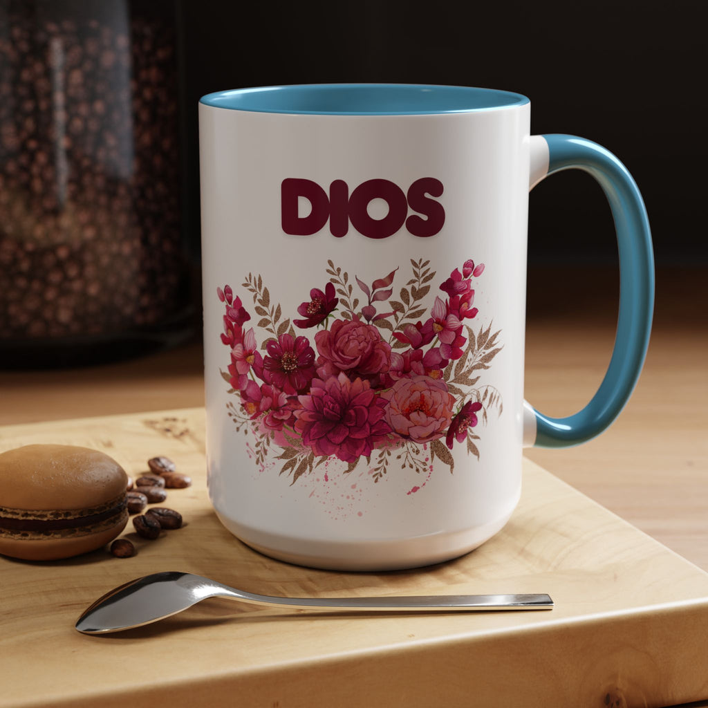 Dios Floral Accent Coffee Mug — 11/15oz Inspirational Christian Tea Cup