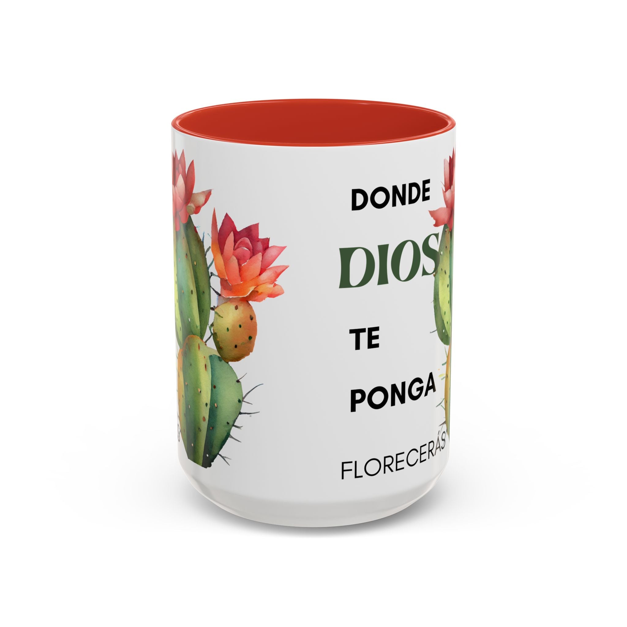 Cactus Floral Accent Coffee Mug – ‘Donde Dios Te Ponga Florecerás’ Spanish Inspirational Mug