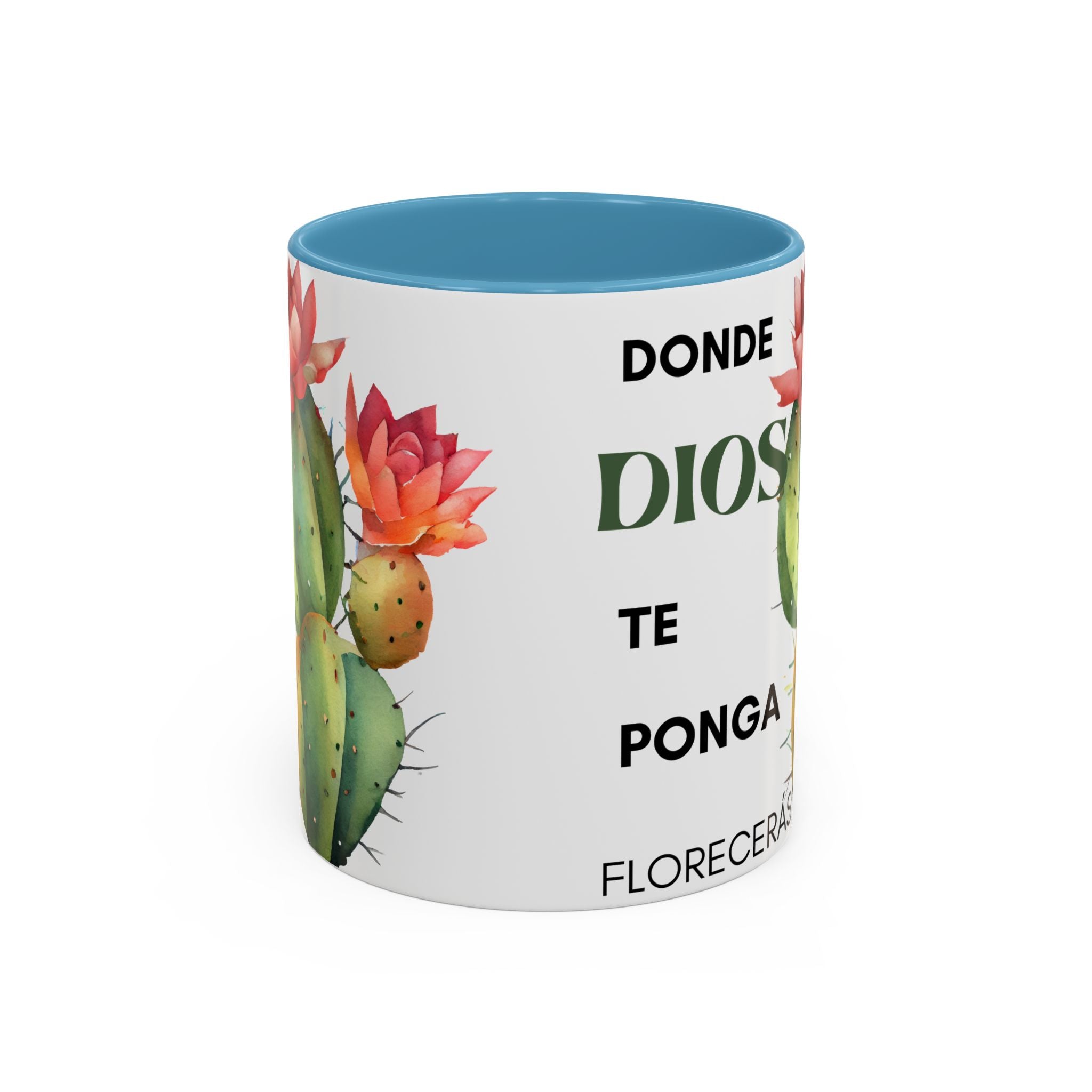 Cactus Floral Accent Coffee Mug – ‘Donde Dios Te Ponga Florecerás’ Spanish Inspirational Mug