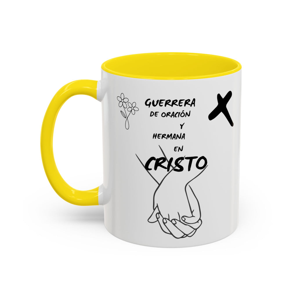 Christian Prayer Warrior Mug — "Guerrera de Oración y Hermana en Cristo" Accent Coffee Cup (11/15oz)