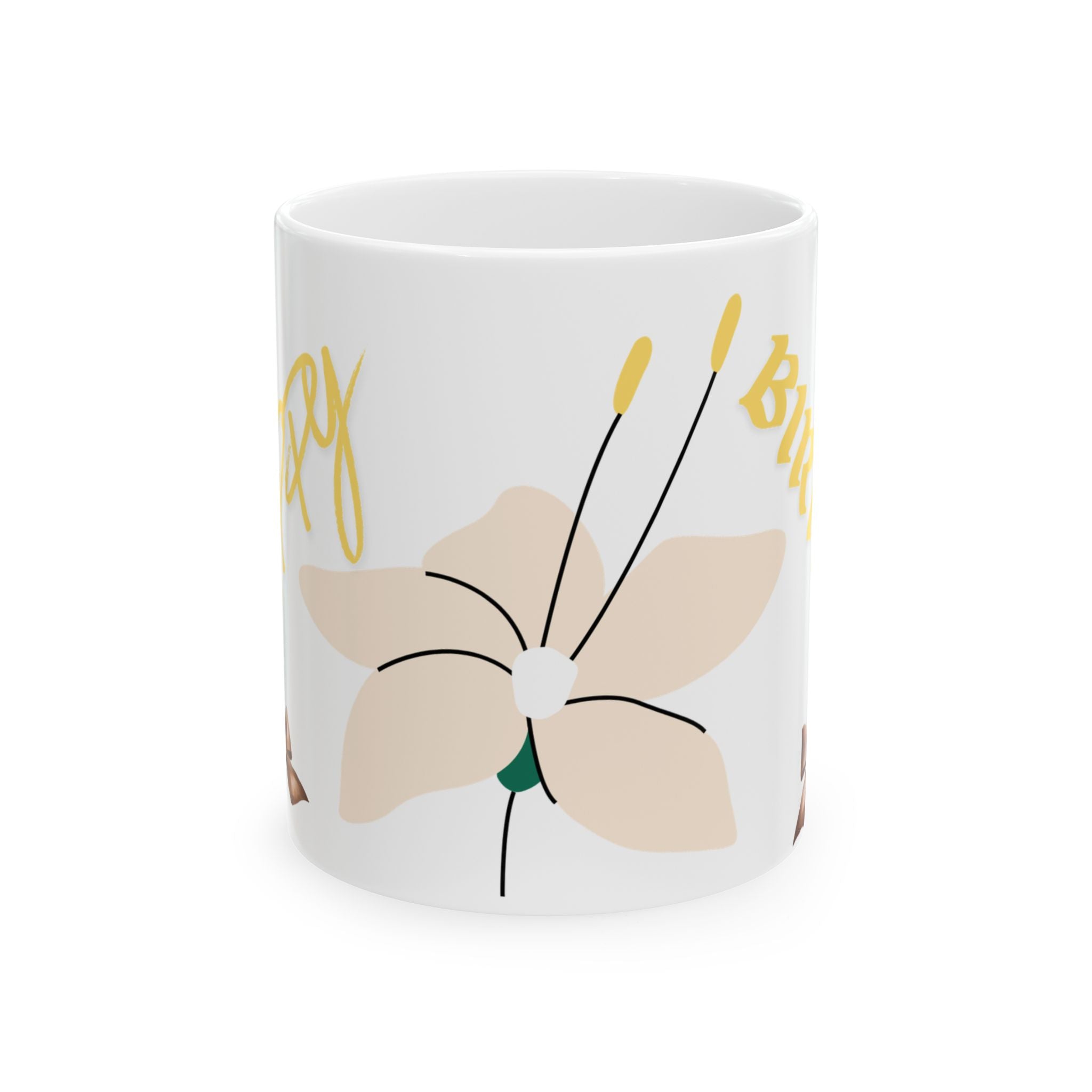 Birthday Floral Mug — Neutral Blossom Ceramic Coffee Cup (11oz & 15oz)