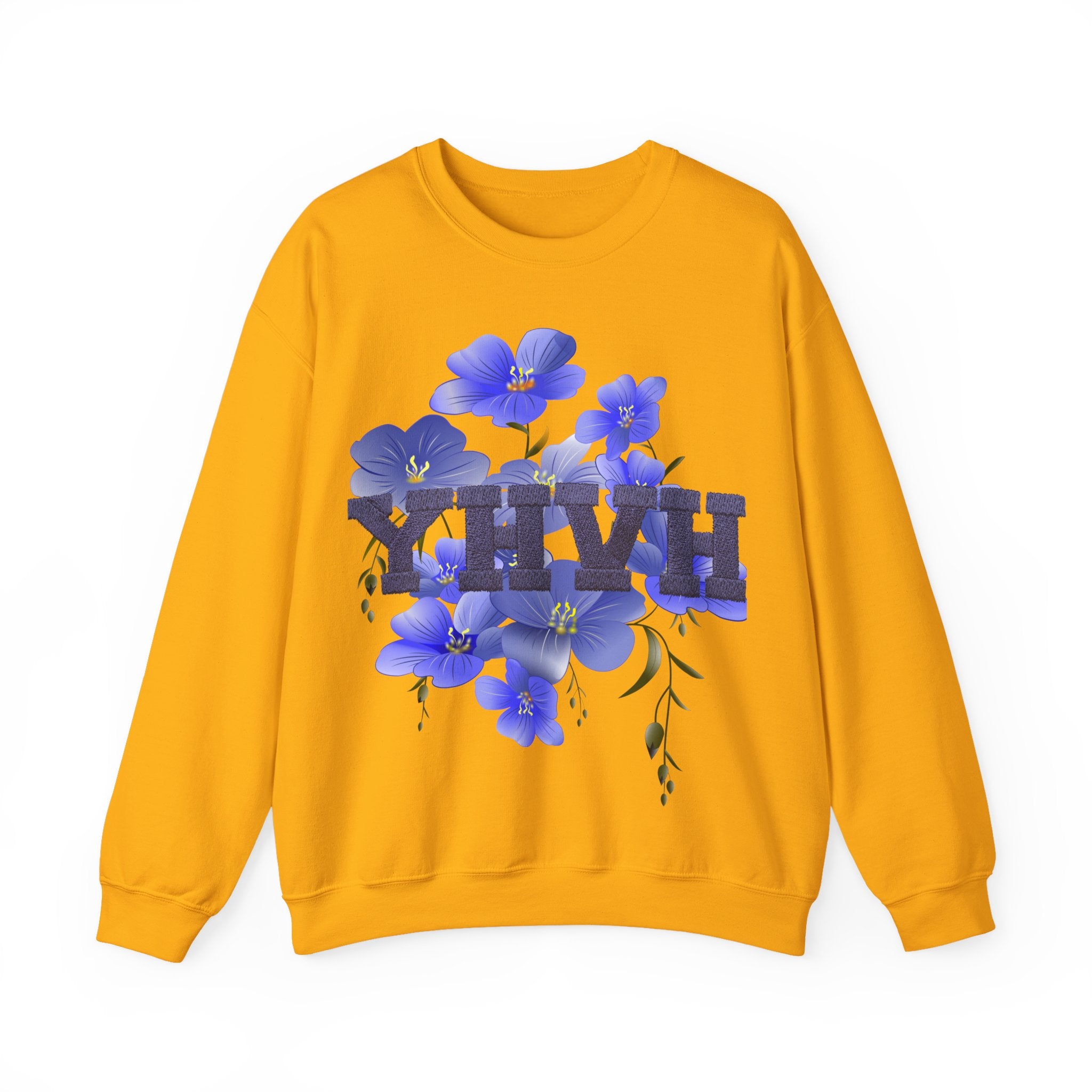 Crewneck Sweatshirt - Blue Violet Floral Graphic with 'KHVH' Lettering