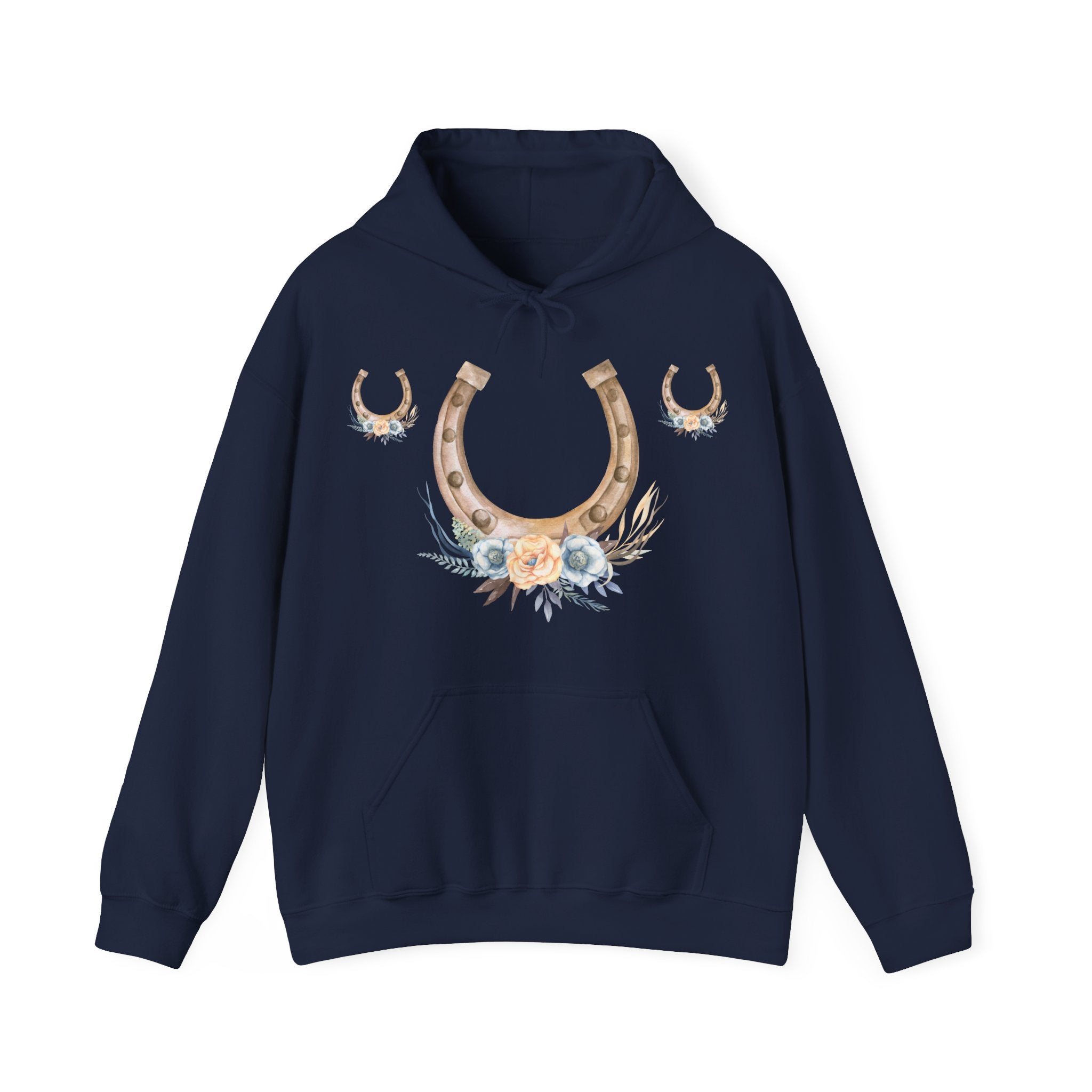 Equestrian Floral Horseshoe Hoodie, Cozy Unisex Sweatshirt, Gifts for Horse Lovers, Country Style Apparel, Birthday Gift, Festival Wear