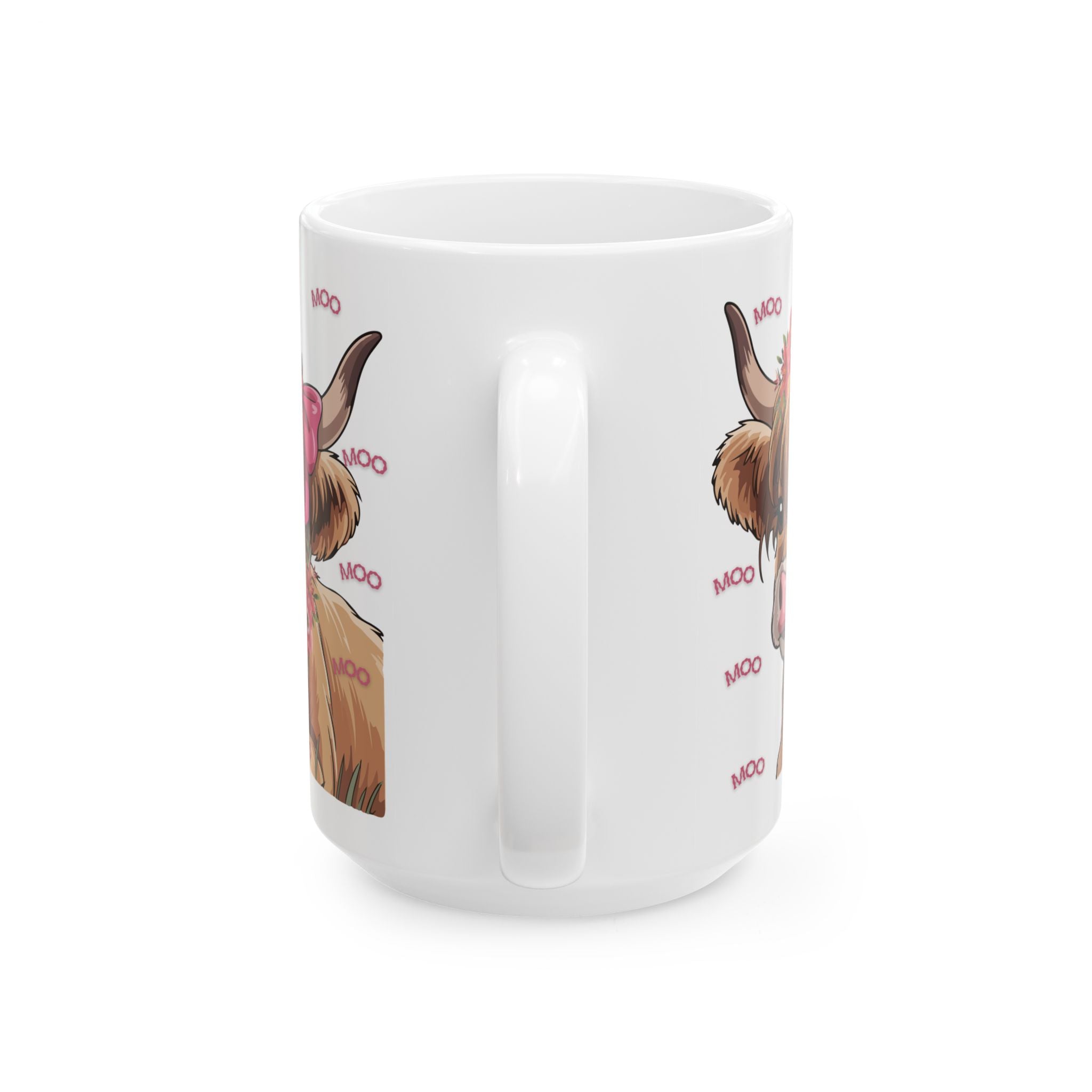 Highland Cow Ceramic Mug (11oz/15oz) — Cute Floral ‘Moo’ Cow Coffee Cup