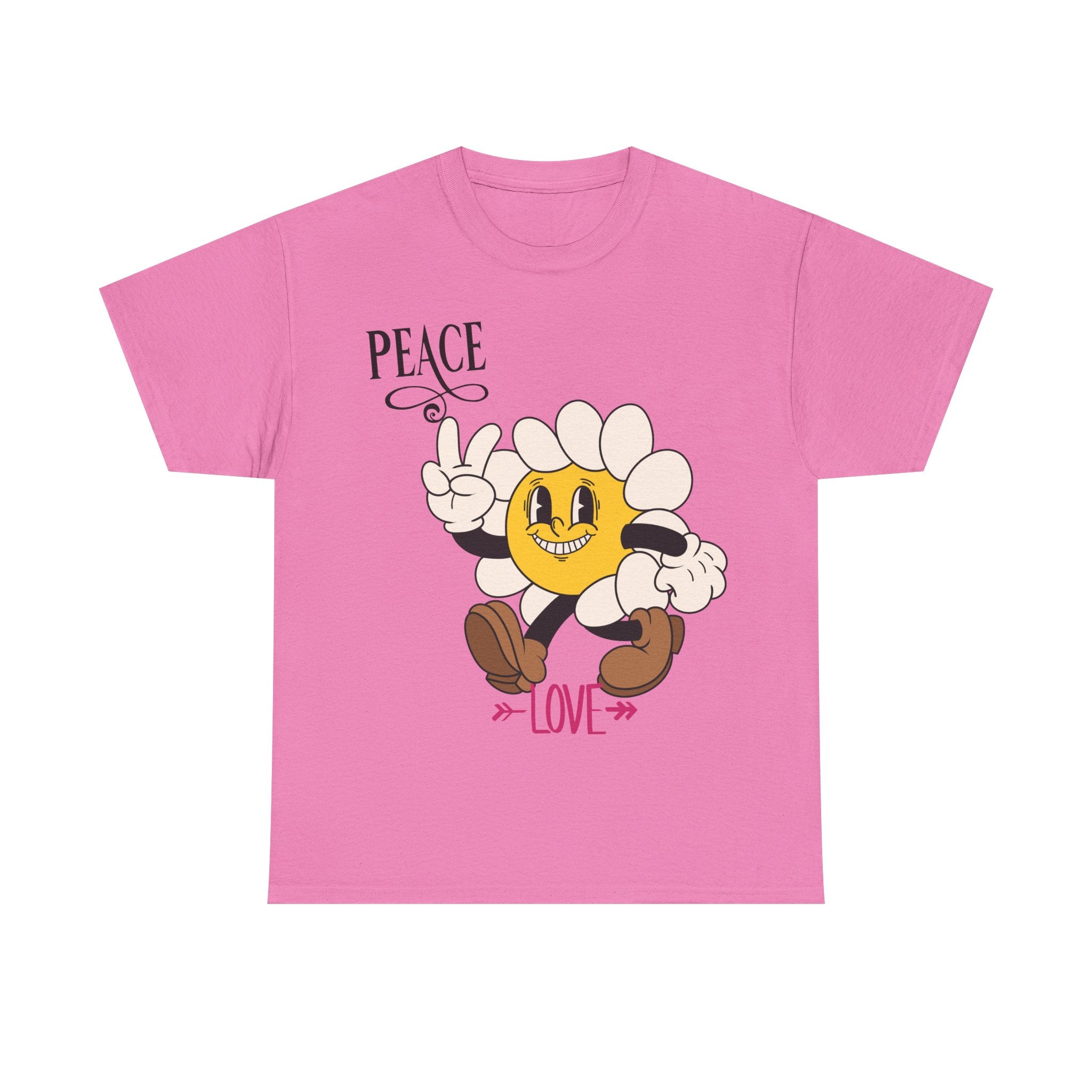 Peace & Love Daisy Character T-Shirt — Retro Smiley Flower Tee
