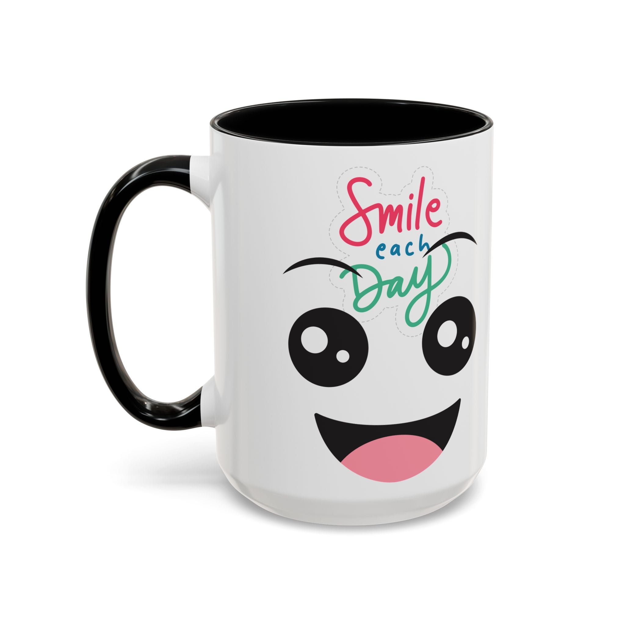 Smile Each Day Coffee Mug — Cute Cartoon Face Accent Mug (11/15oz)