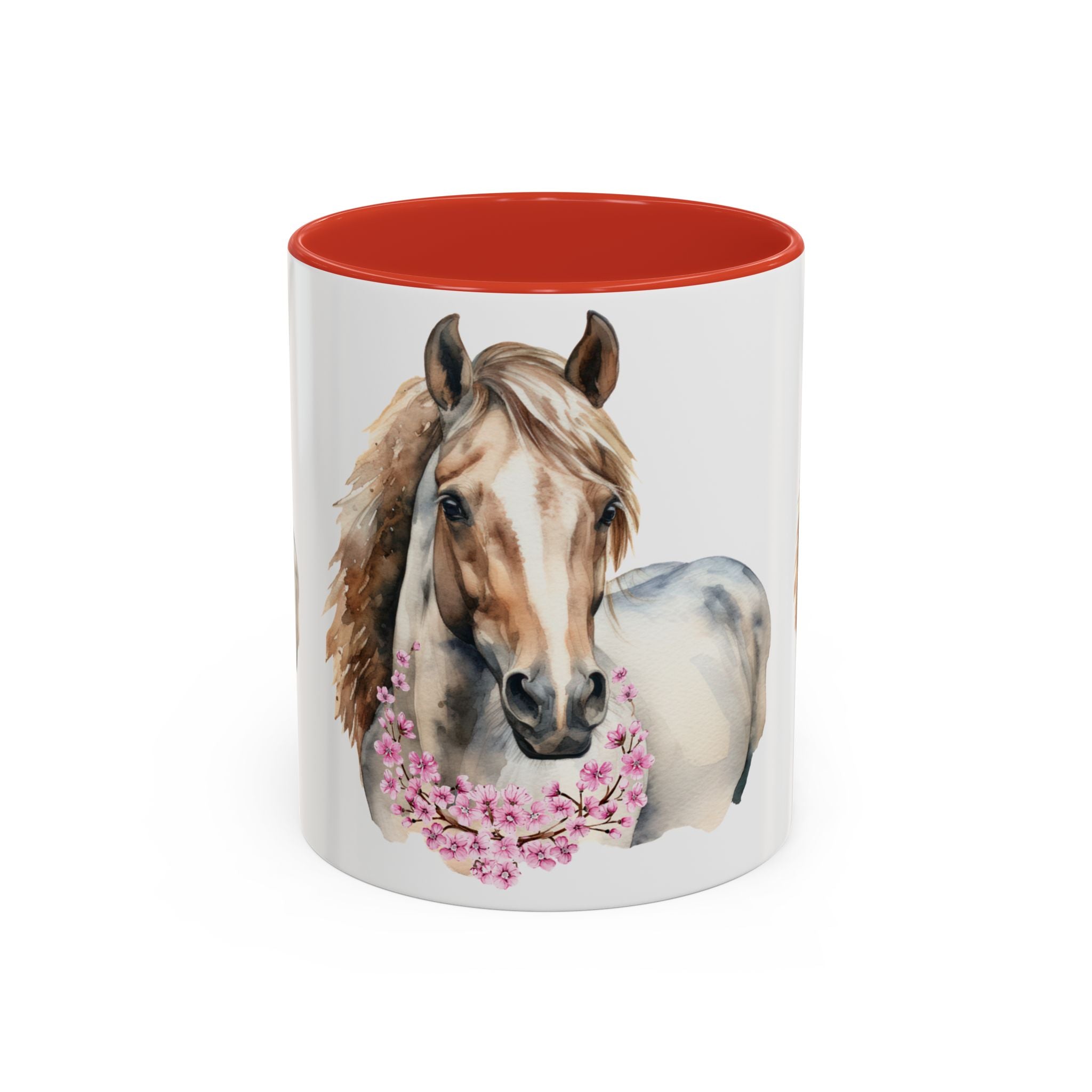 Horse Portrait Accent Coffee Mug — Floral Necklace Rustic Equestrian Gift (11/15oz)