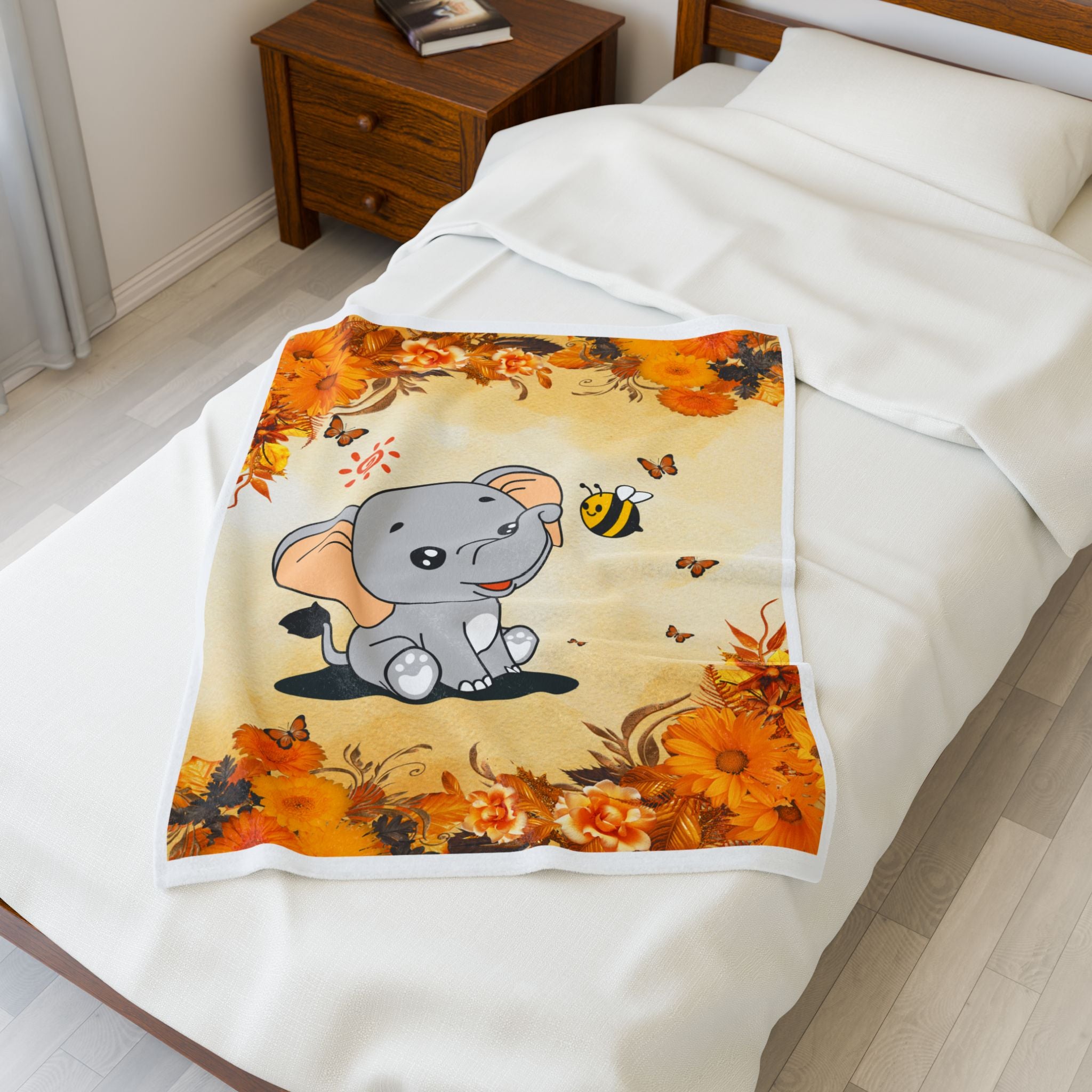 Soft Elephant-Themed Velveteen Plush Blanket, Cute Nursery Decor, Baby Shower Gift, Cozy Home Accessory, Kids' Room Decoration